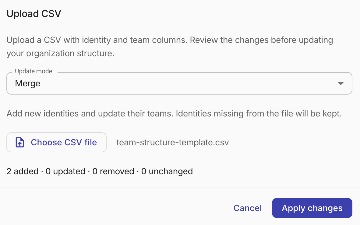 Change preview in the Upload CSV dialog
