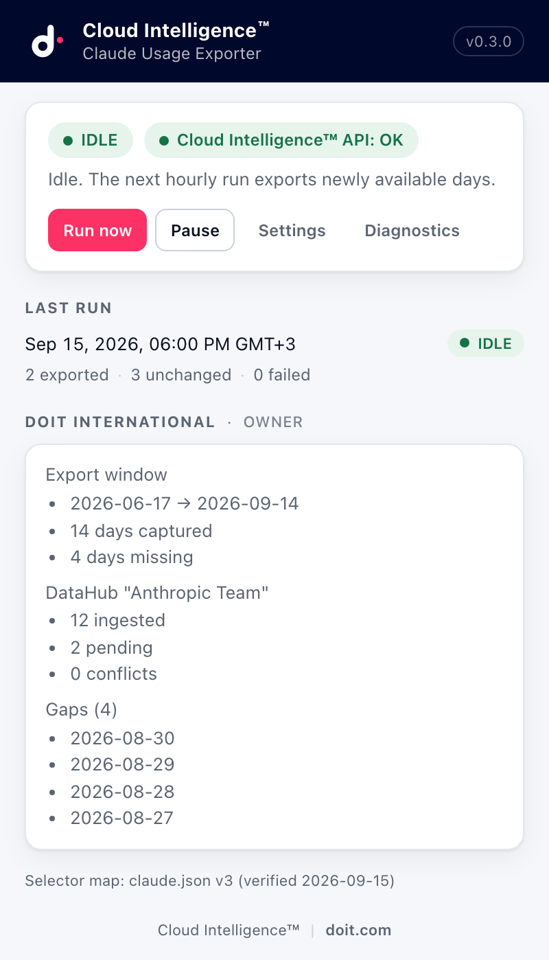 Claude Usage Exporter popup