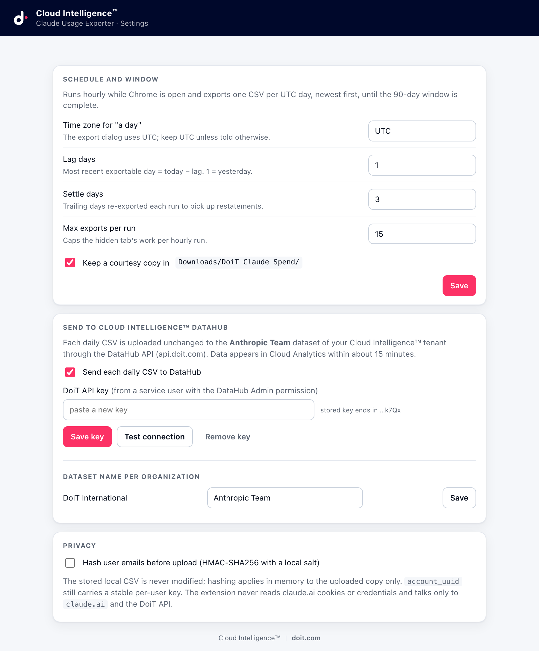 Claude Usage Exporter settings