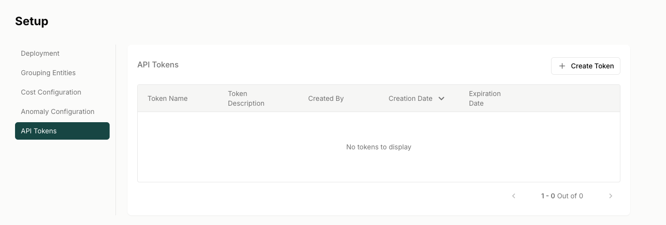 API Tokens page in the Attribute Dashboard