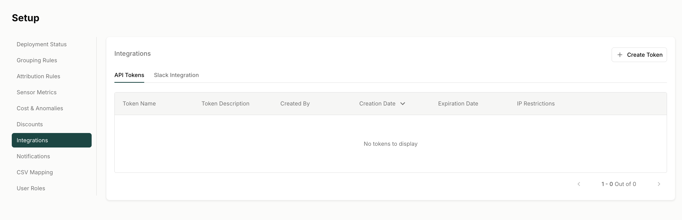 API Tokens page in the Attribute Dashboard