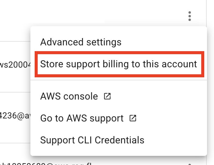 Store support billing to this AWS account