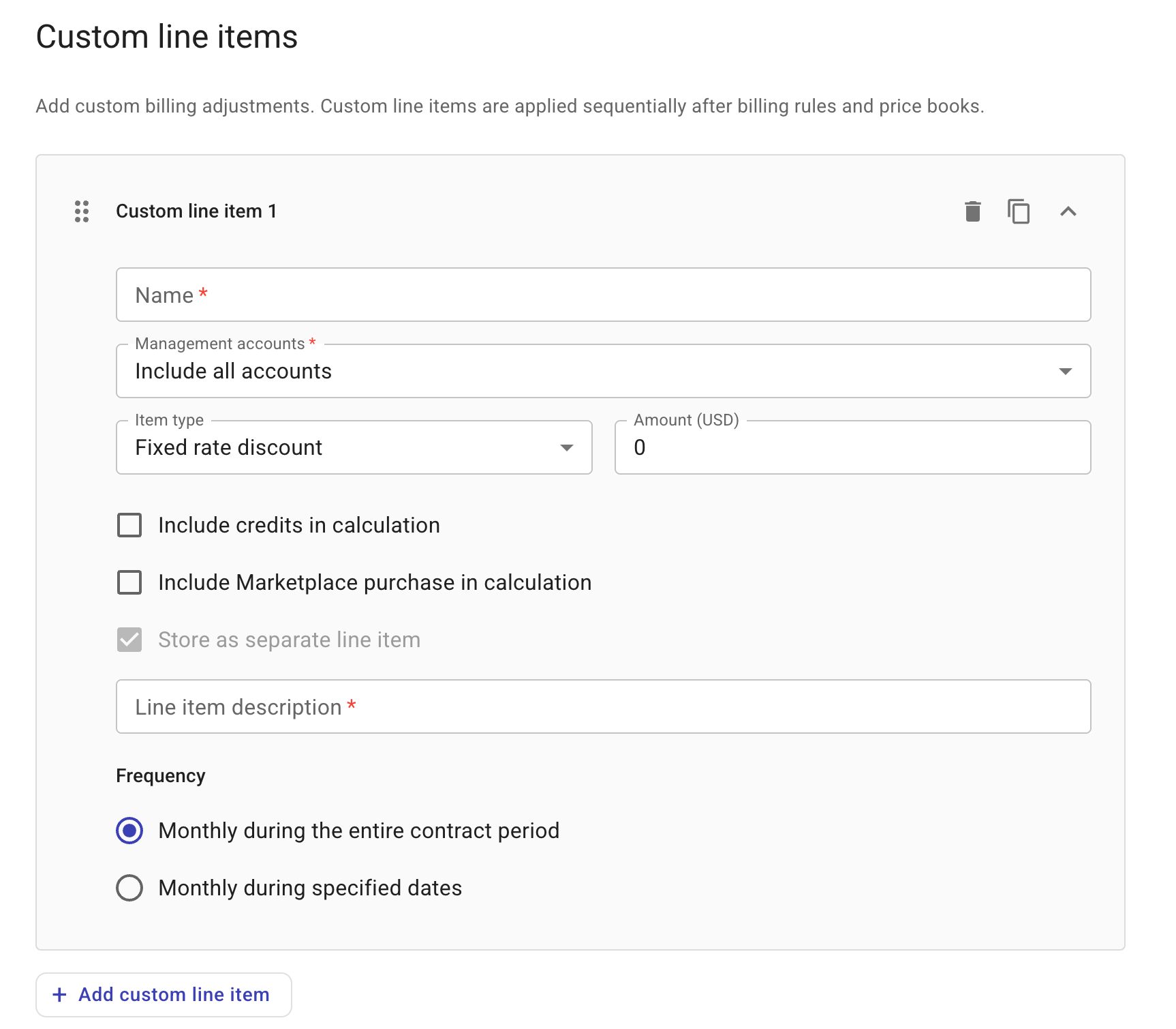 Contracts - Configure custom line item