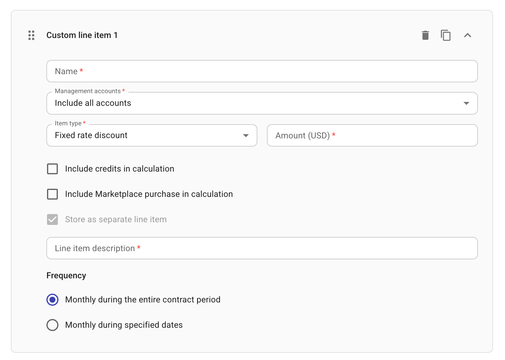 Contracts - Configure custom line item