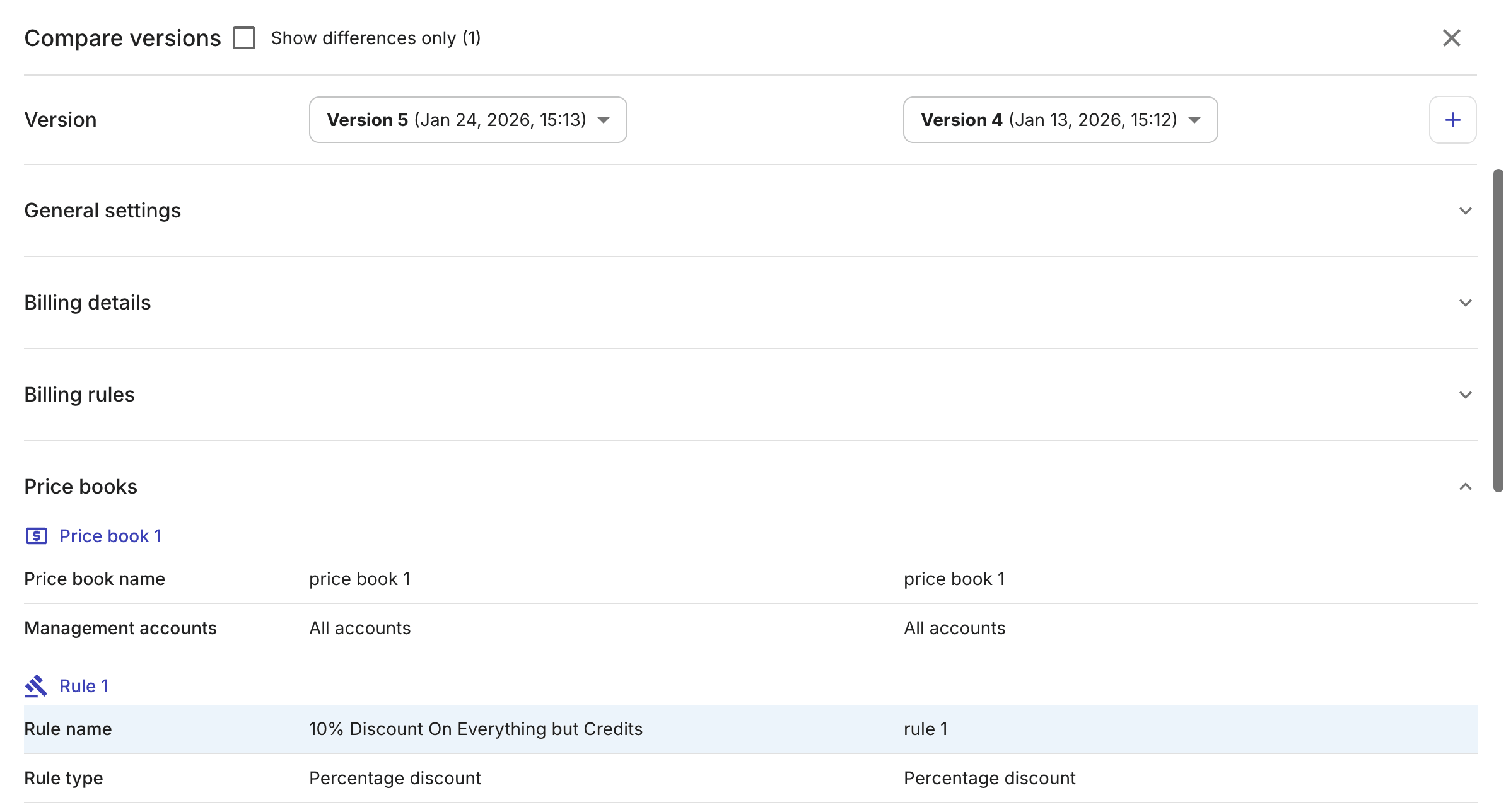 Compare contract versions.