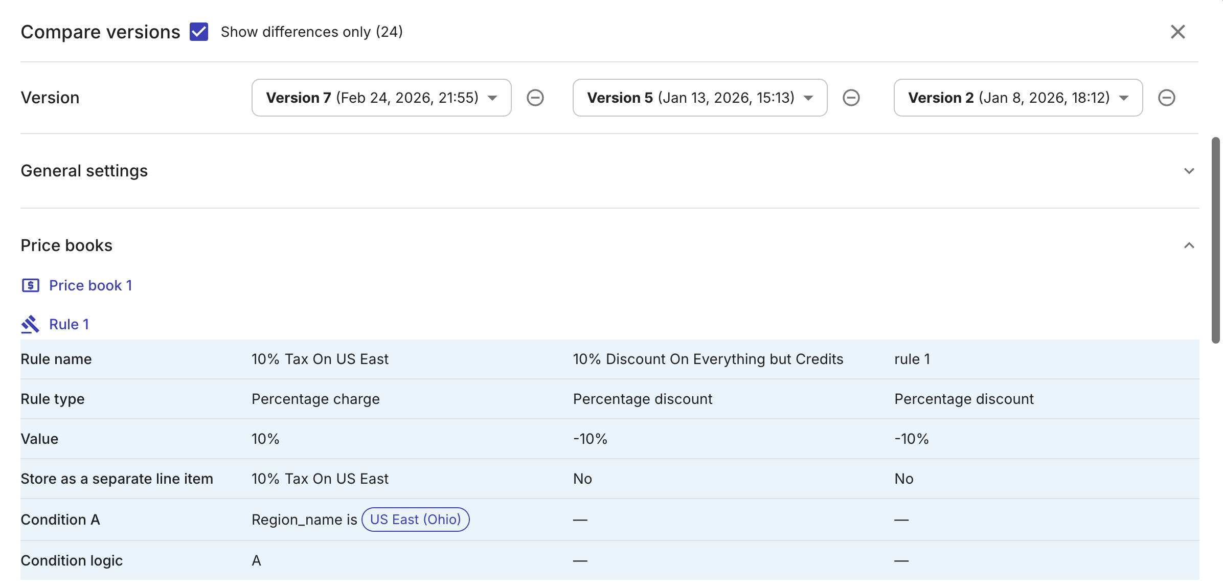 Compare contract versions - differences only. 