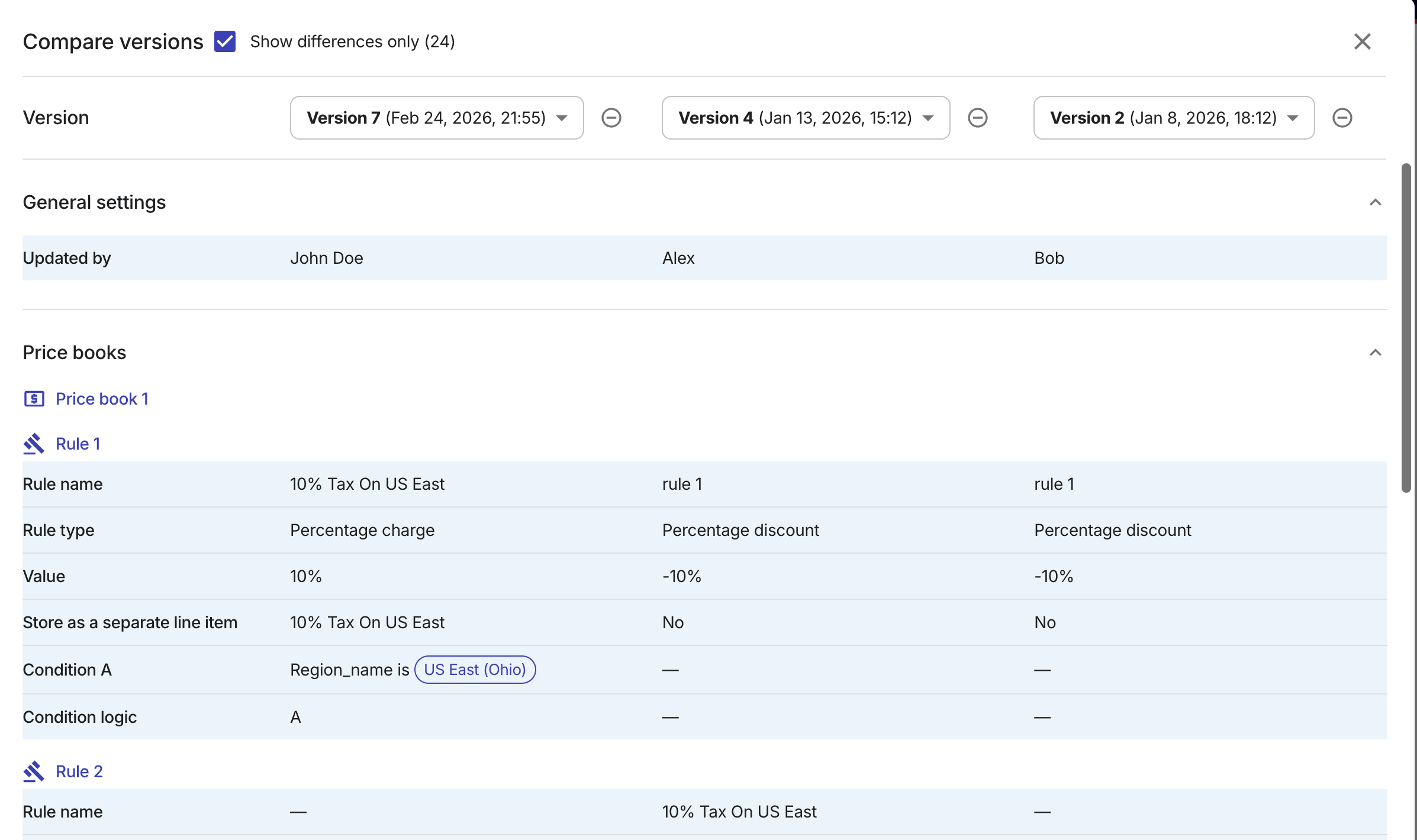 Compare contract versions - differences only.