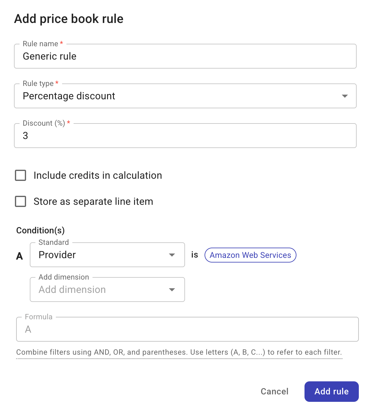Contracts - Configure price book rule