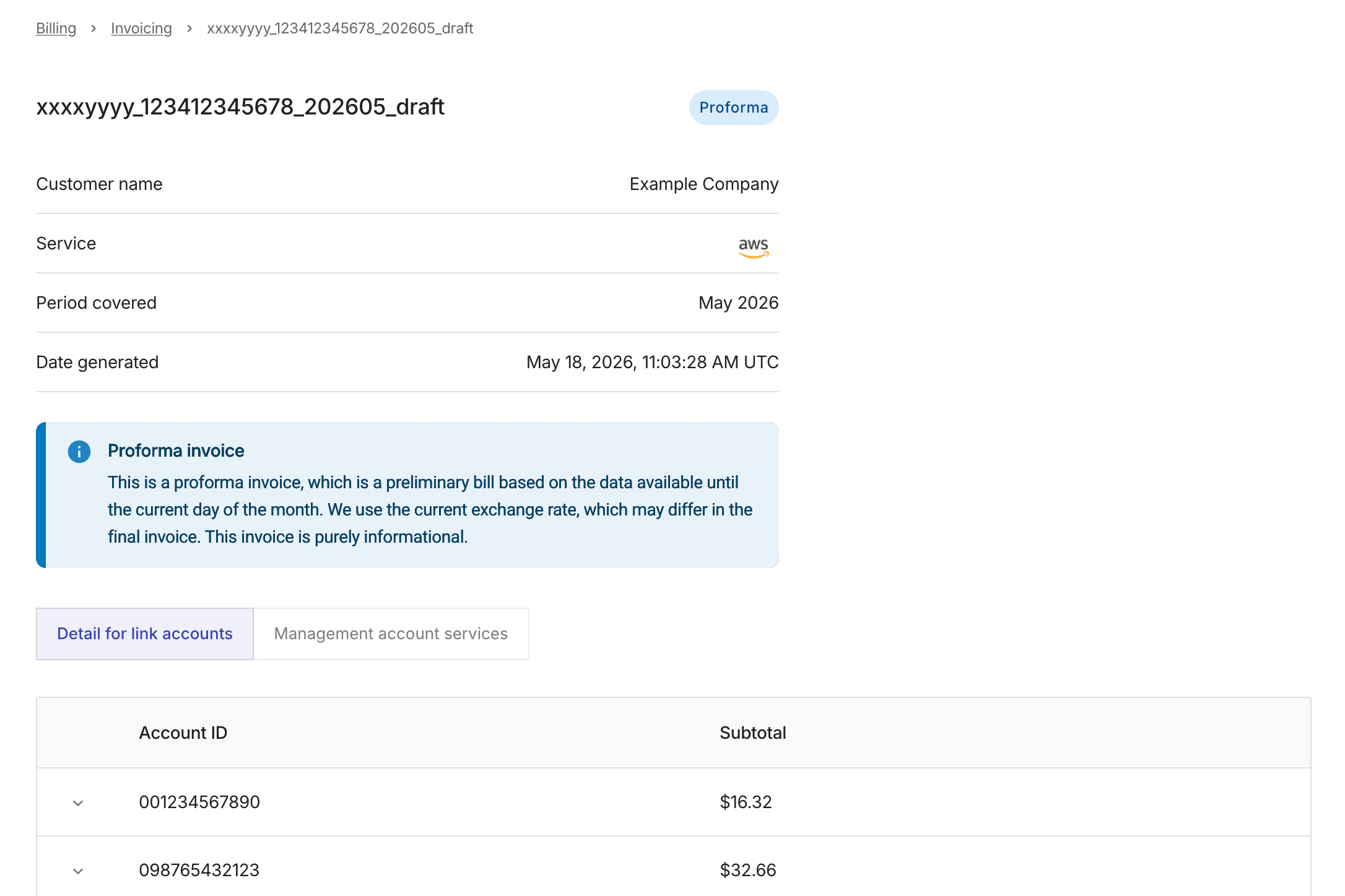 View a proforma invoice