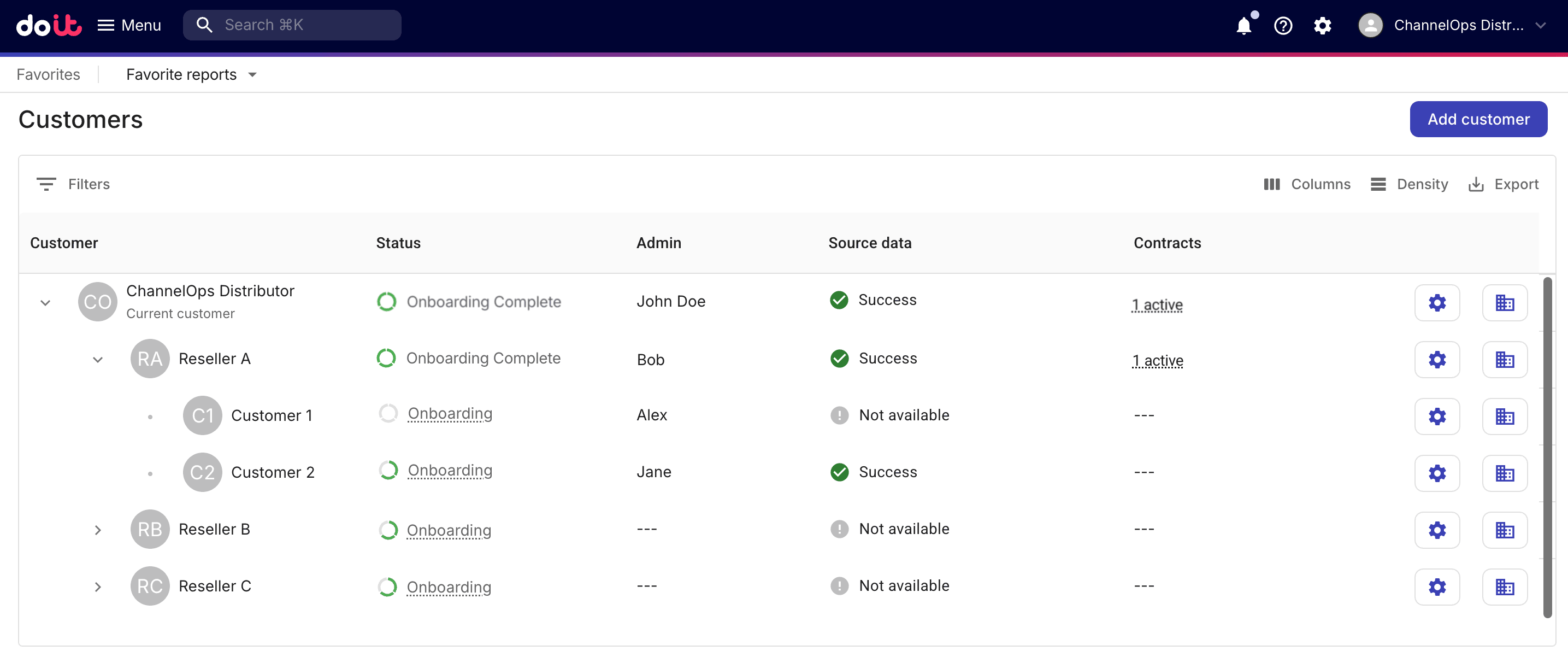 Customers page