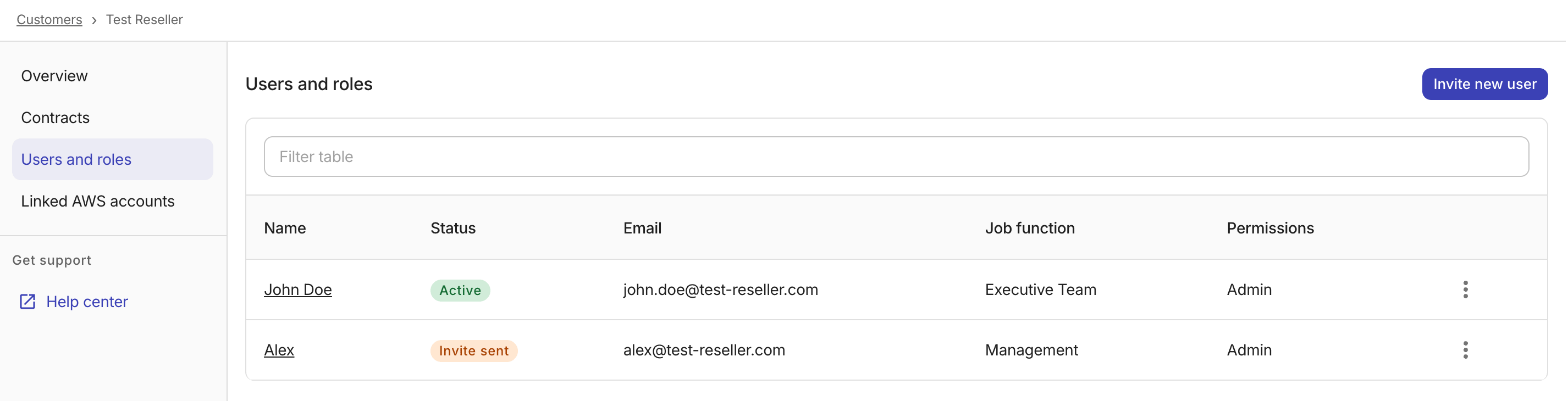 Users and roles page.