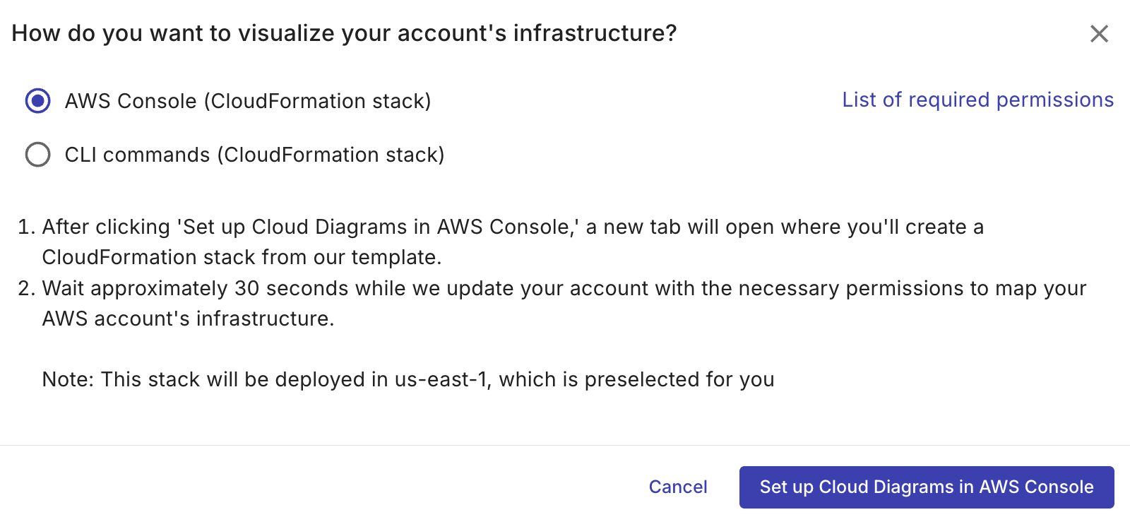 Instructions for linking the AWS account using a cloud formation stack