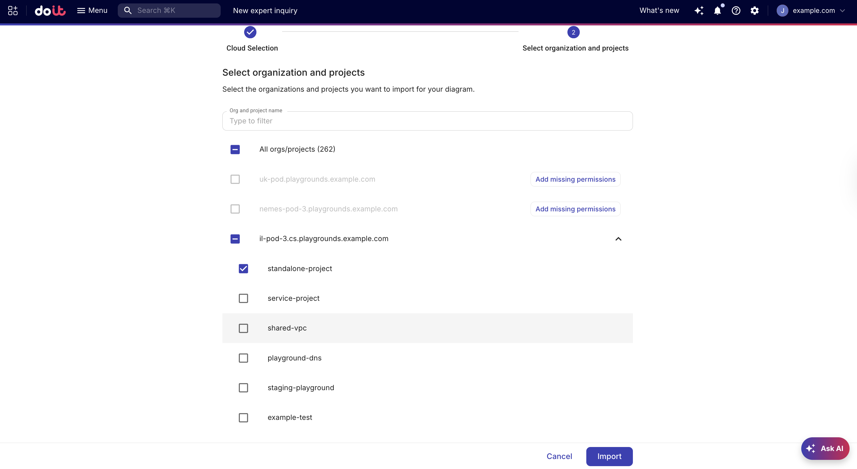 Select your Google Cloud organizations or projects