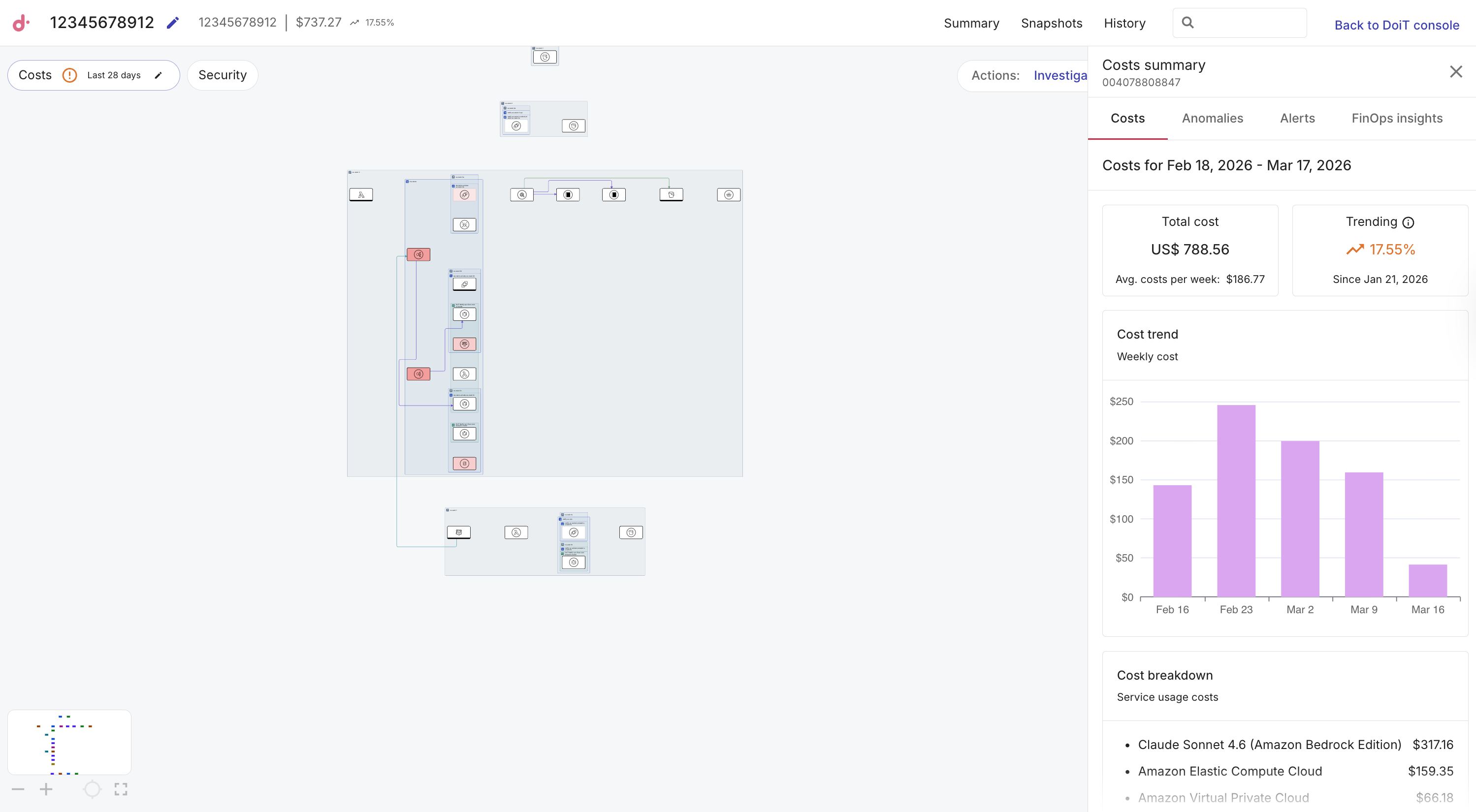 View costs summary on a Cloud diagram