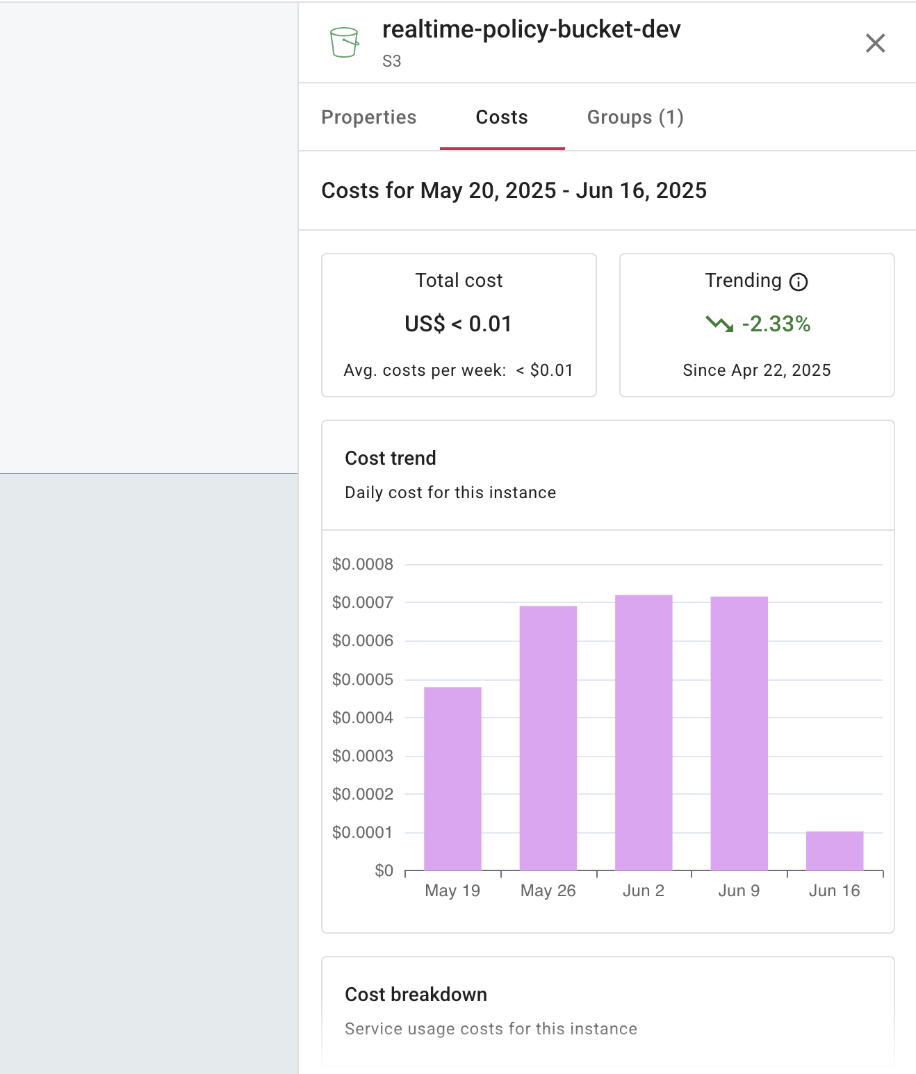 View costs tab