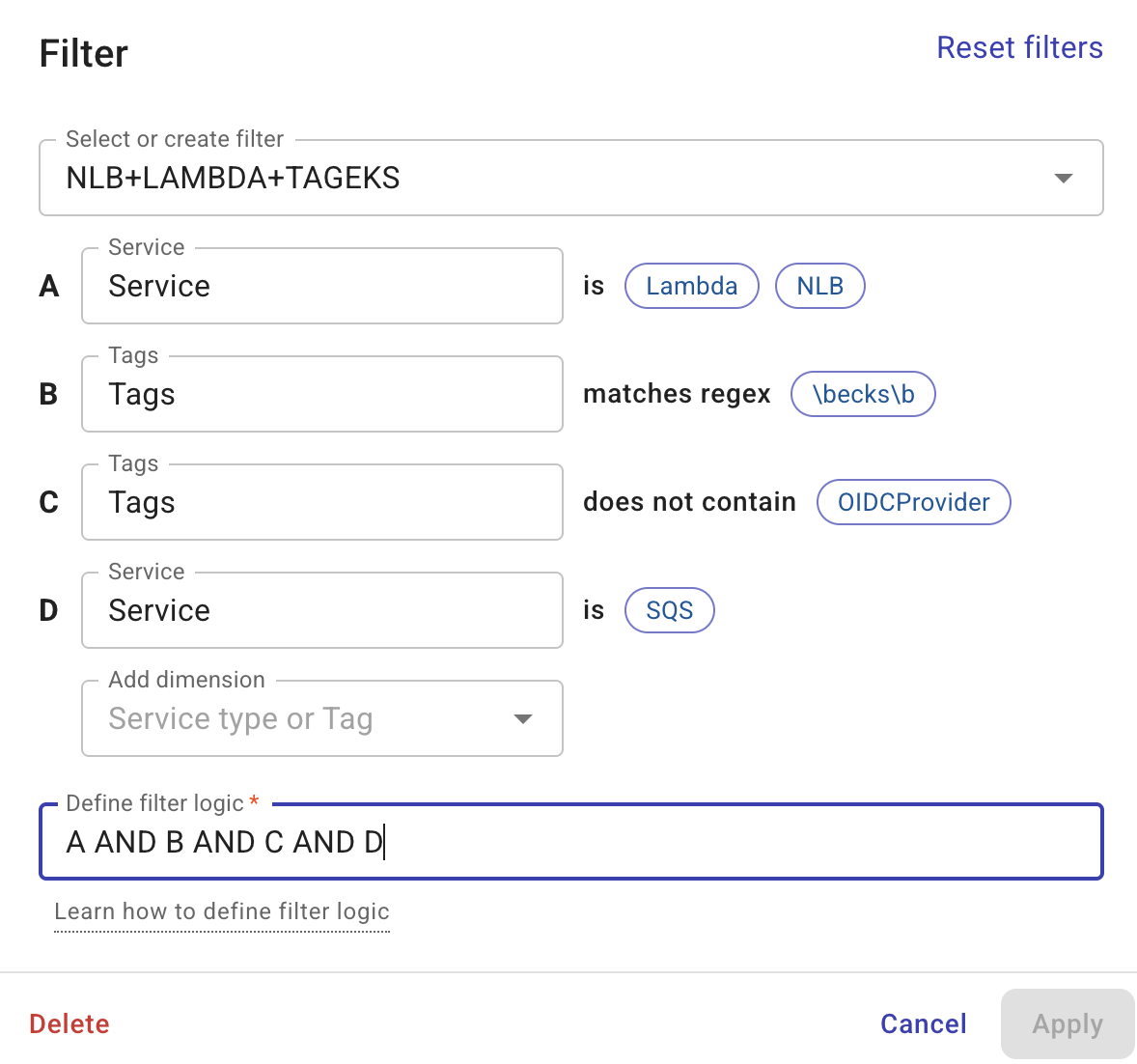 Filter example for a Cloud diagram