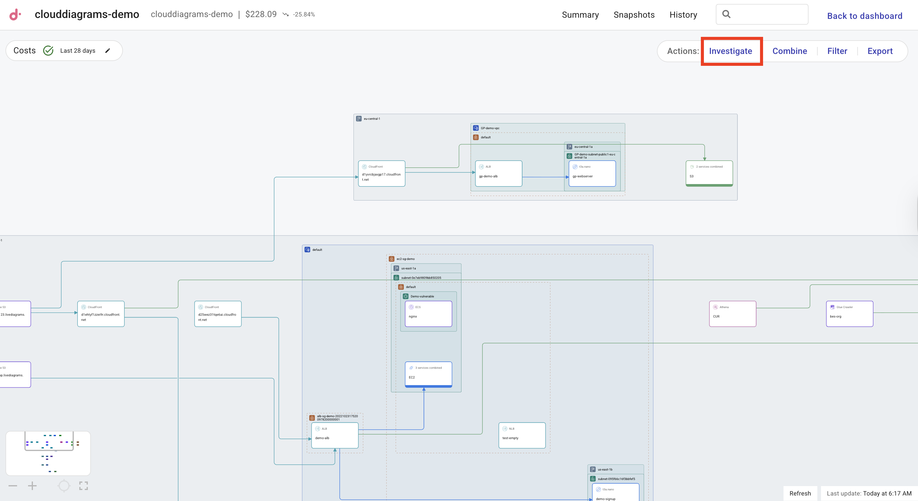 Select Investigate on a Cloud Diagram