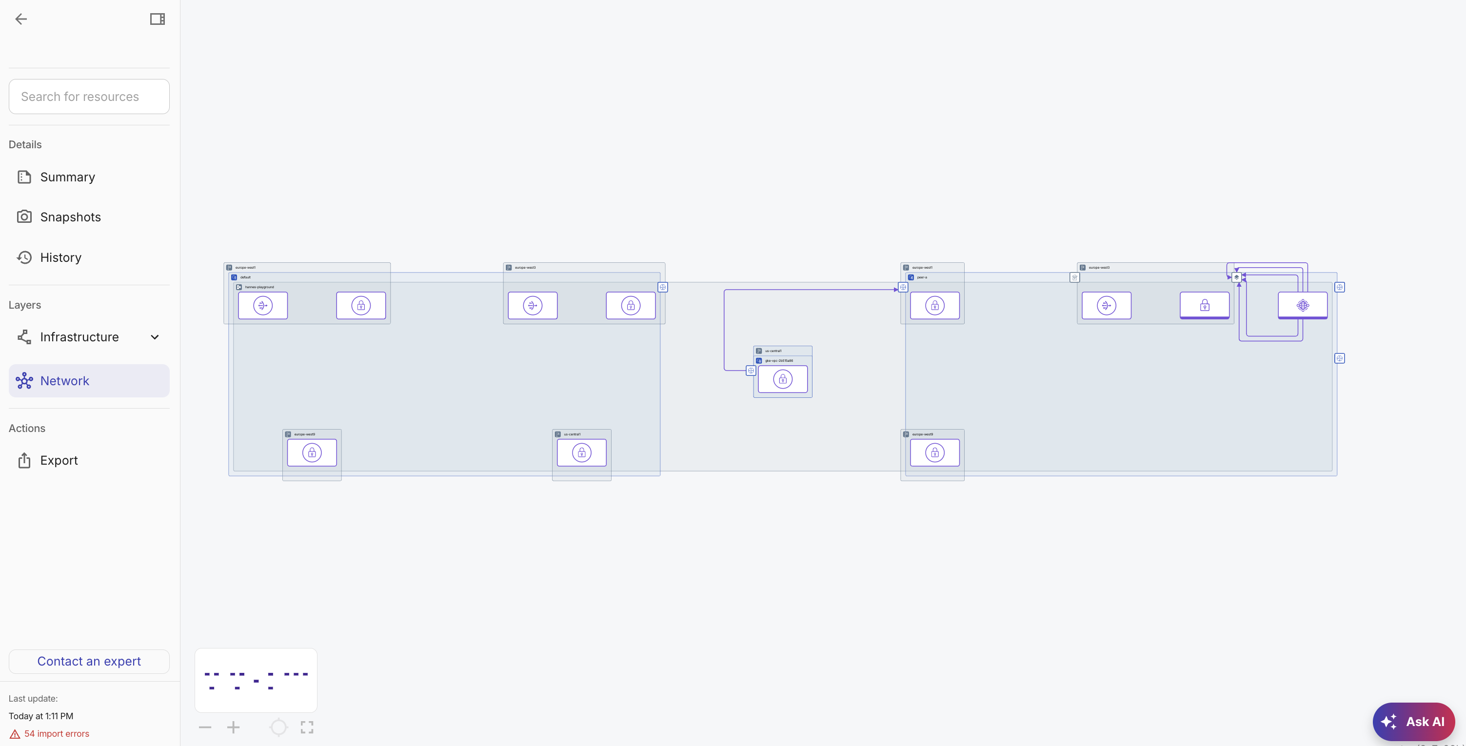 View the network layer on a Cloud diagram