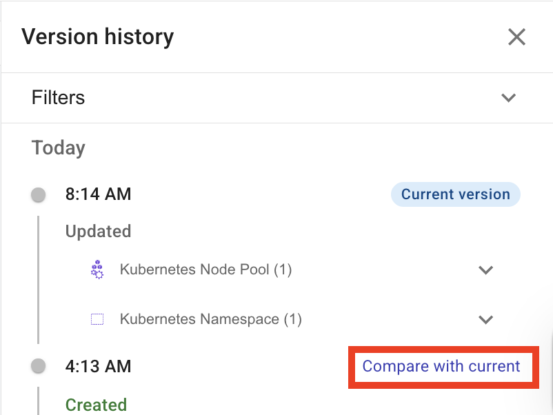Compare a previous snapshot with a current snapshot