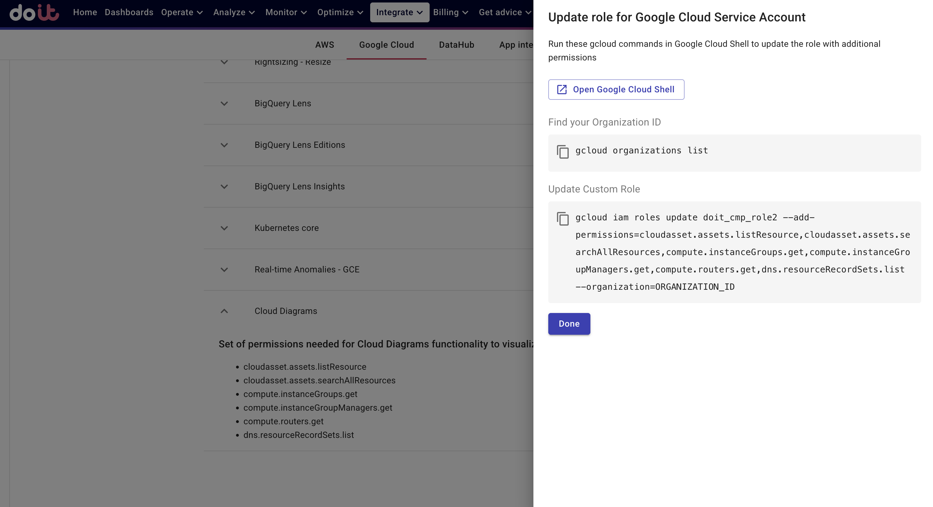 The generated gcloud commands