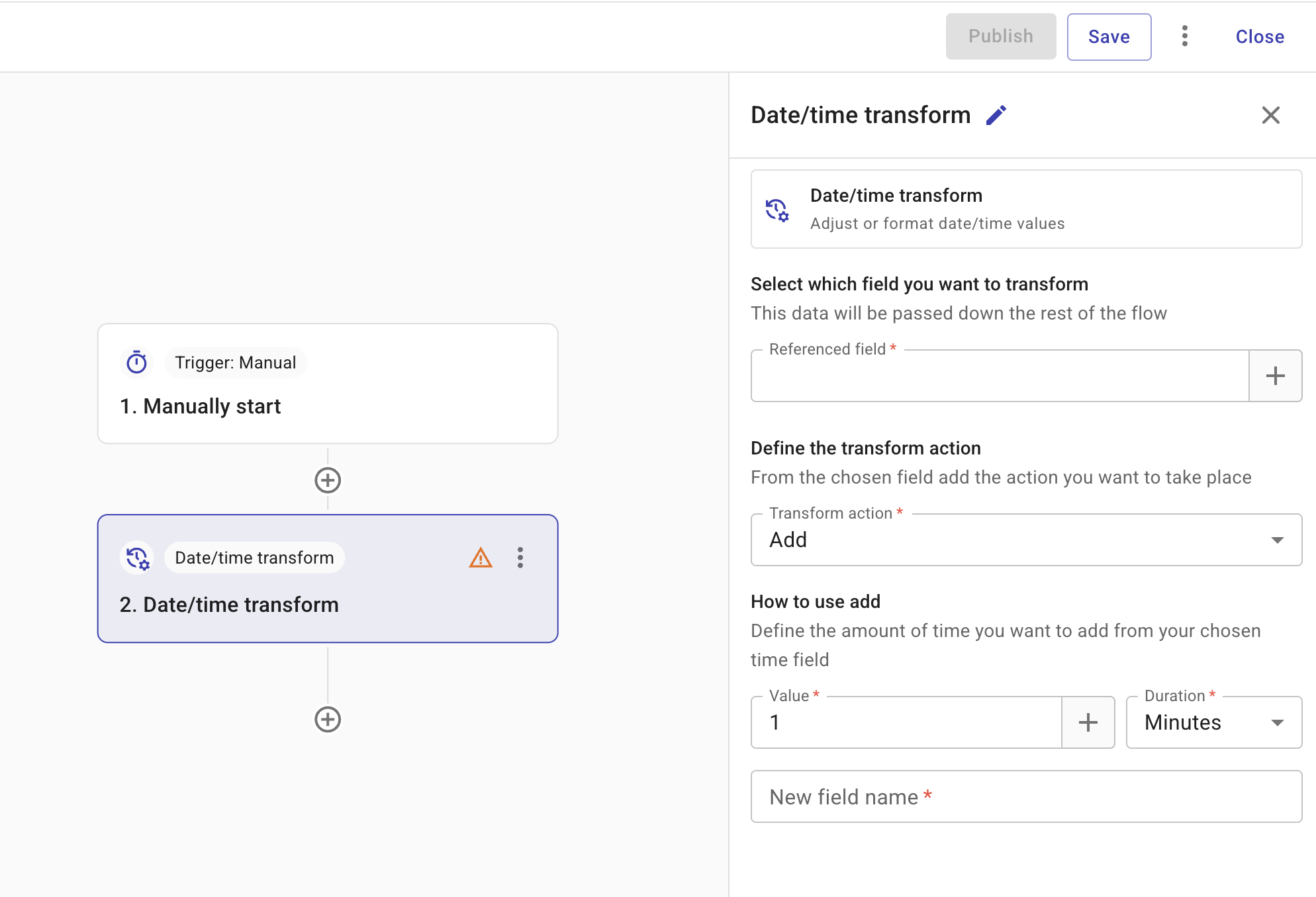 Date/time transformer configuration