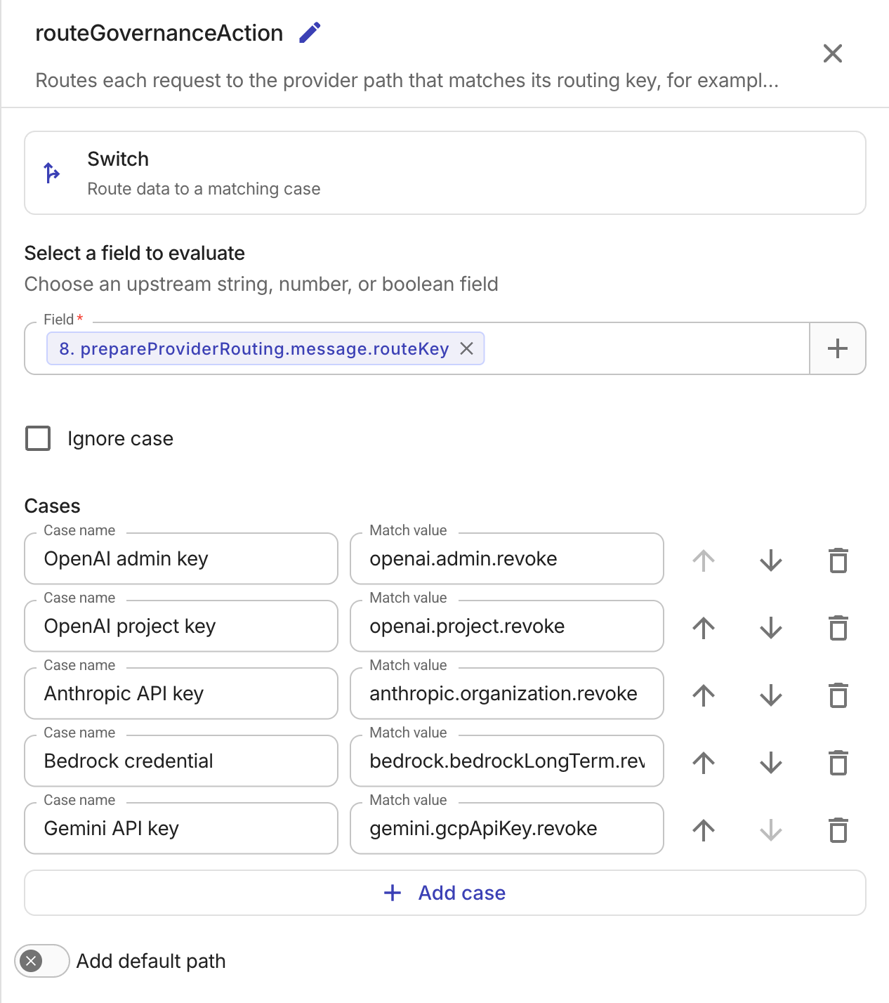 Switch node configuration with one case per provider route