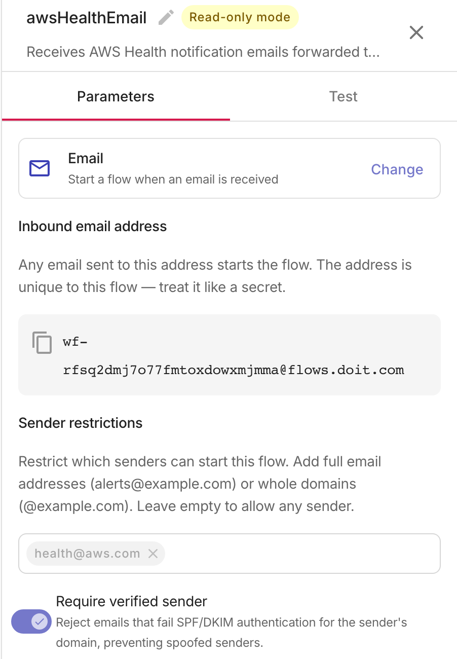 The email trigger parameters