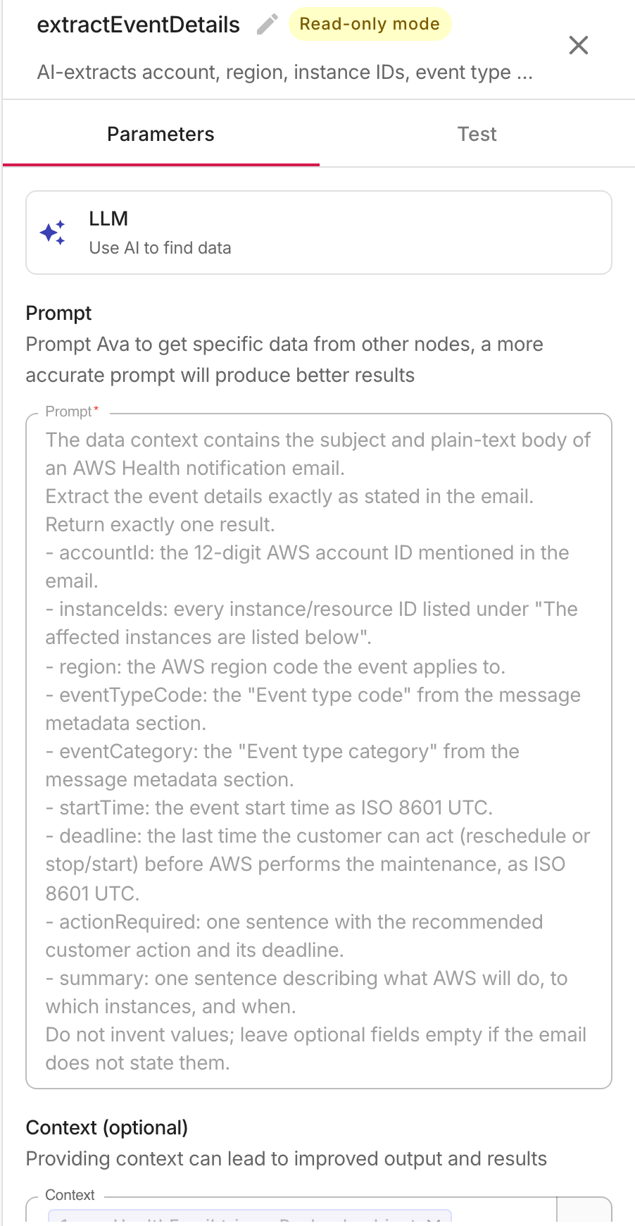 The LLM node prompt