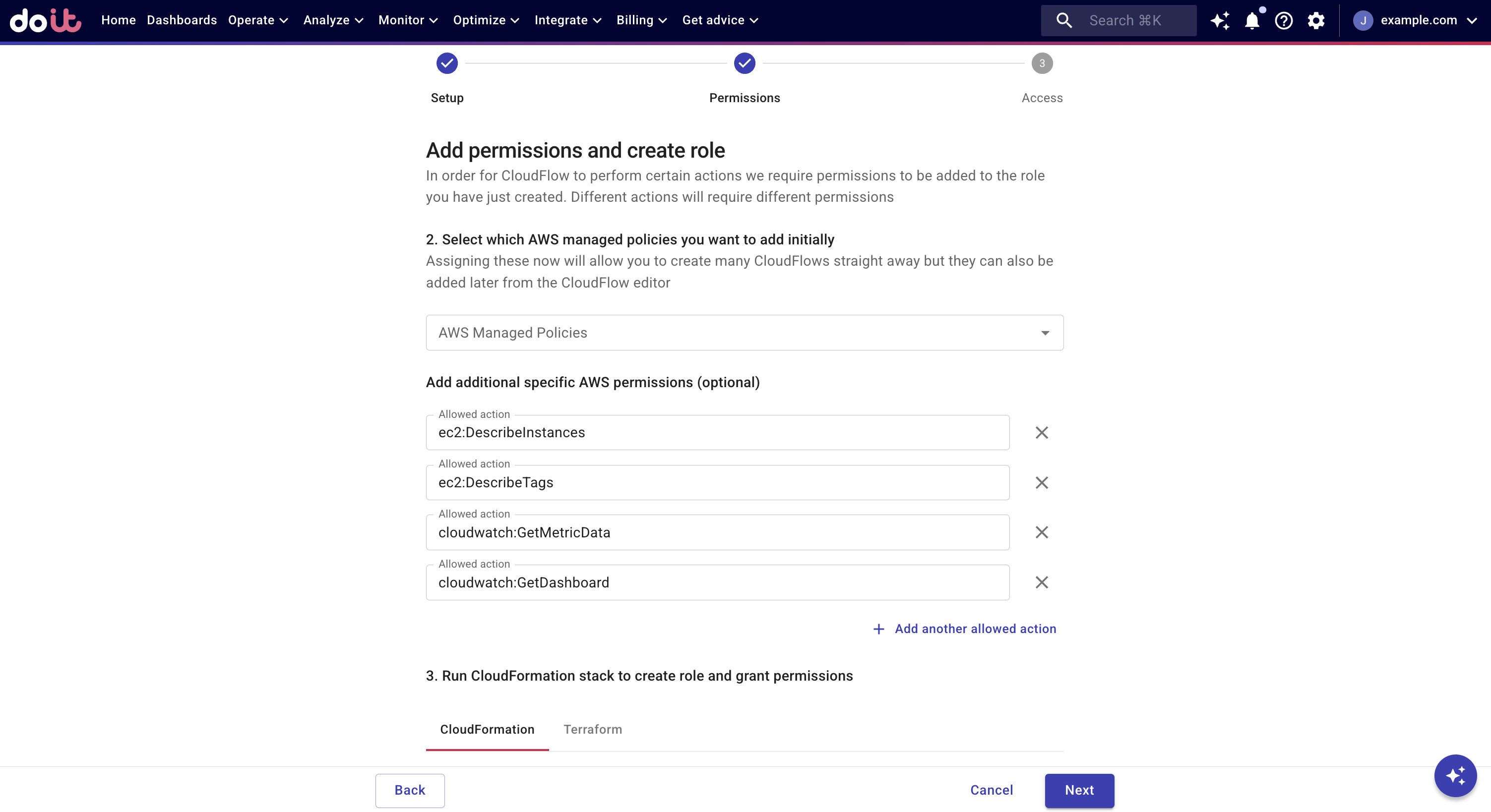 AWS permissions config