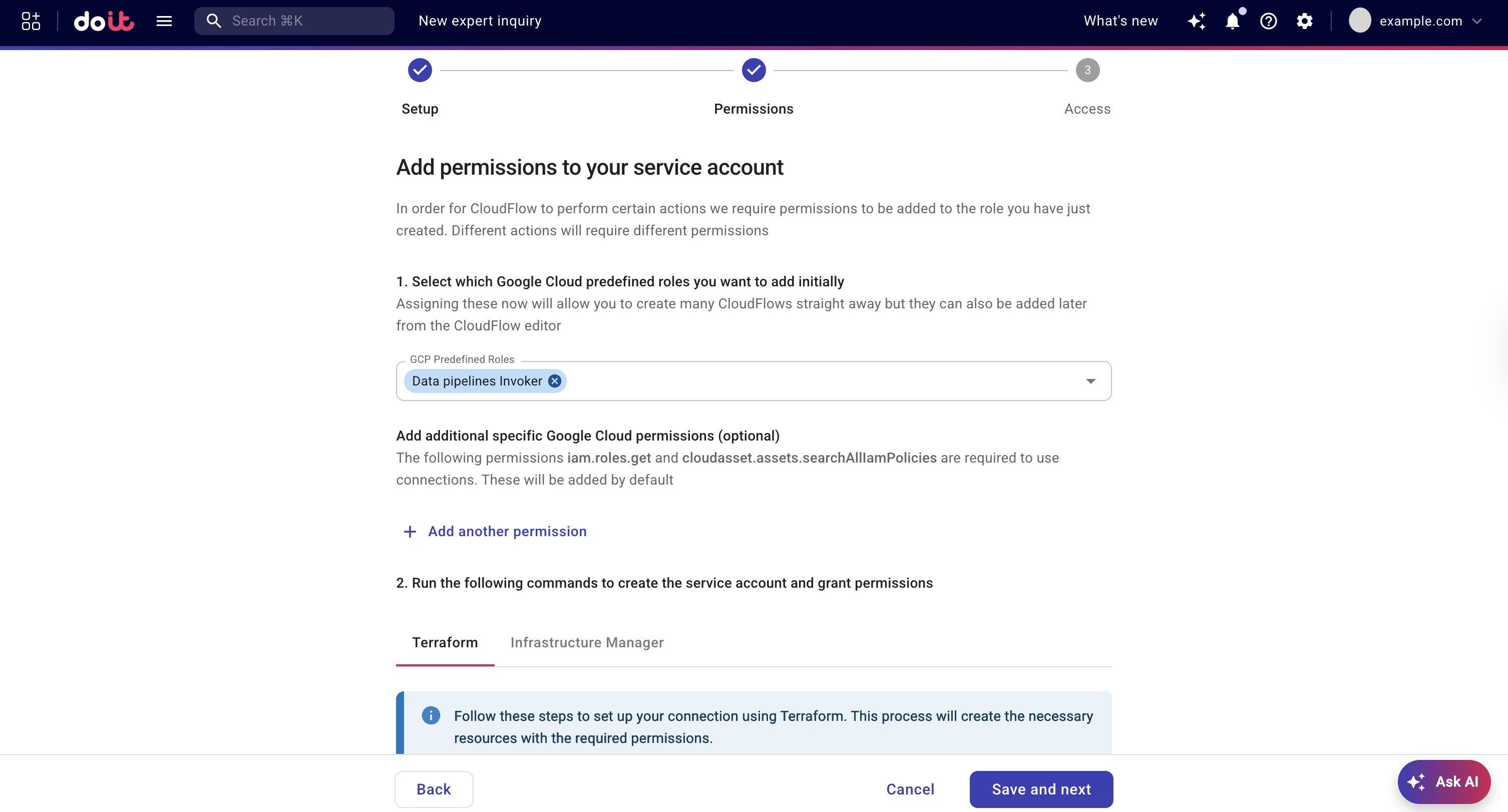 GCP connection permissions