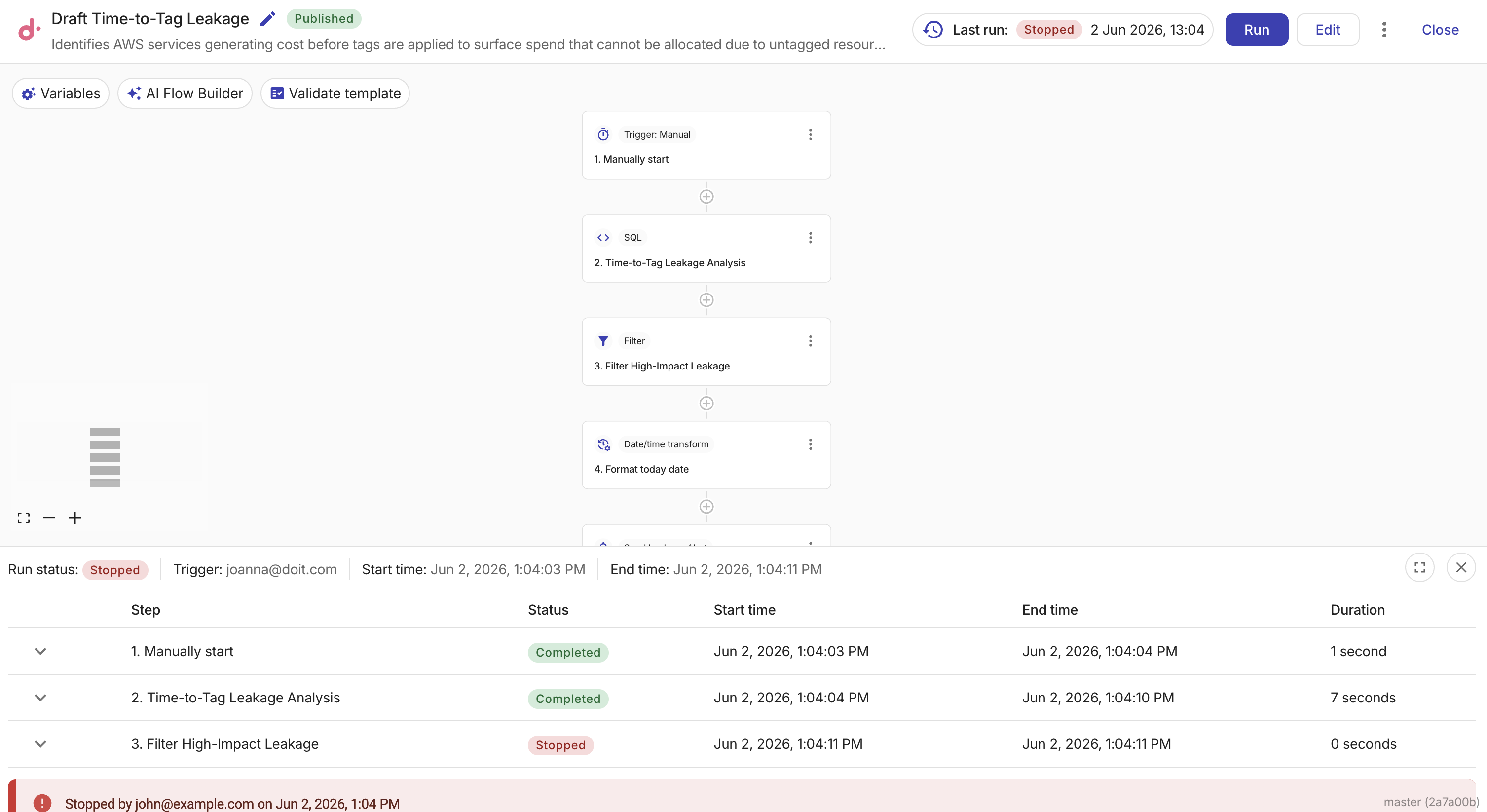 CloudFlow stopped flow