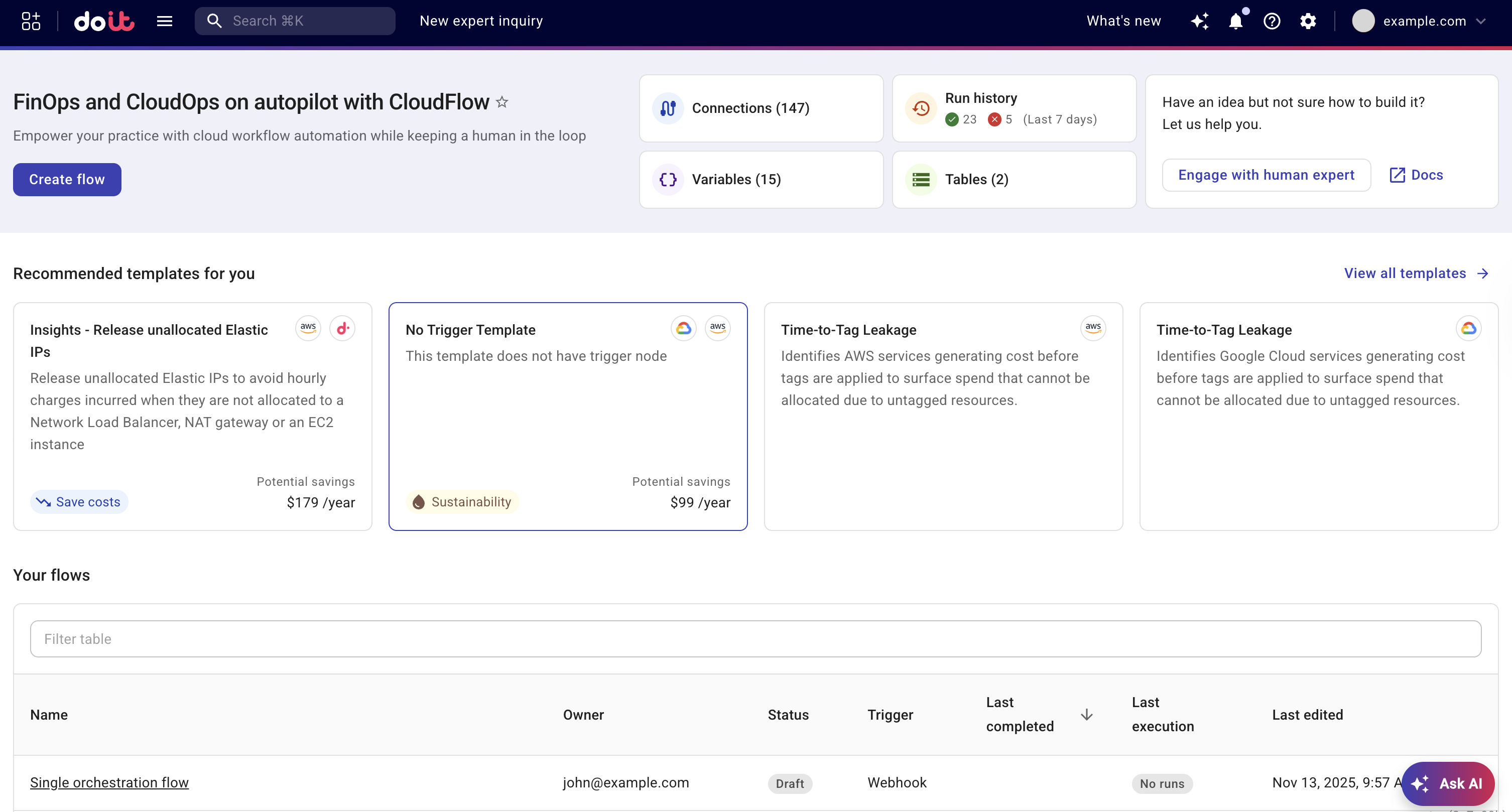 CloudFlow creation options