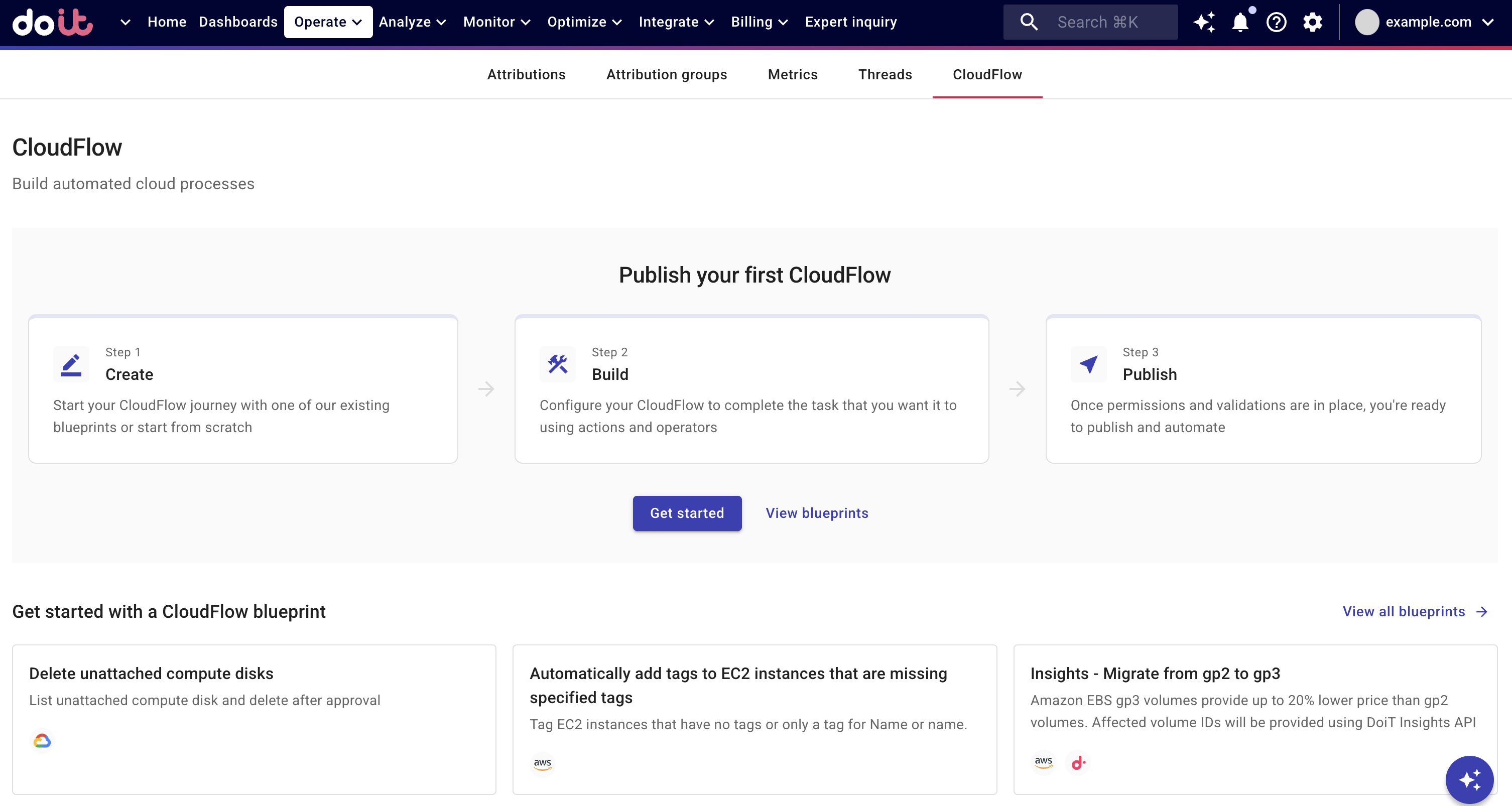 CloudFlow creation options
