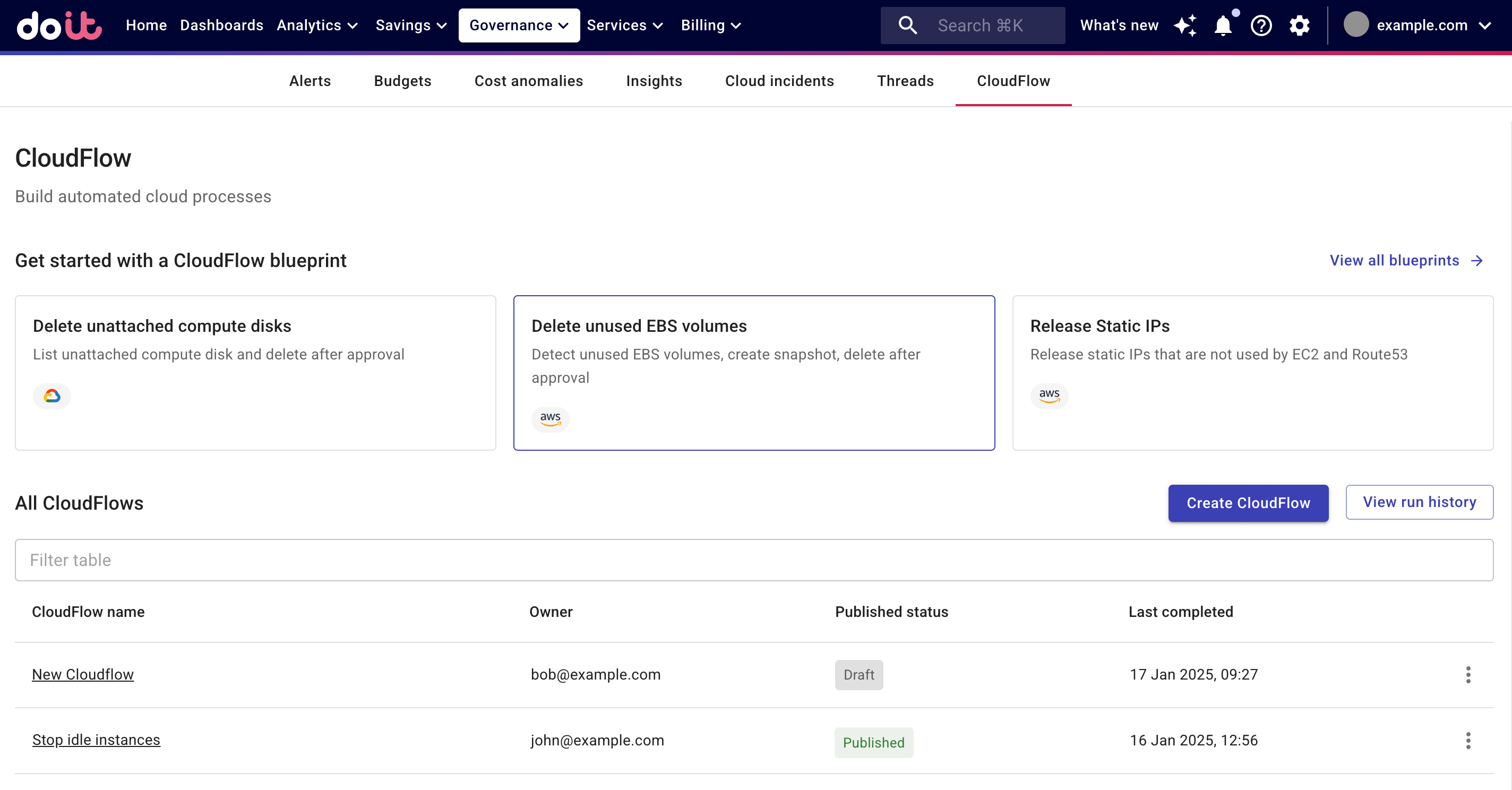 CloudFlow creation options