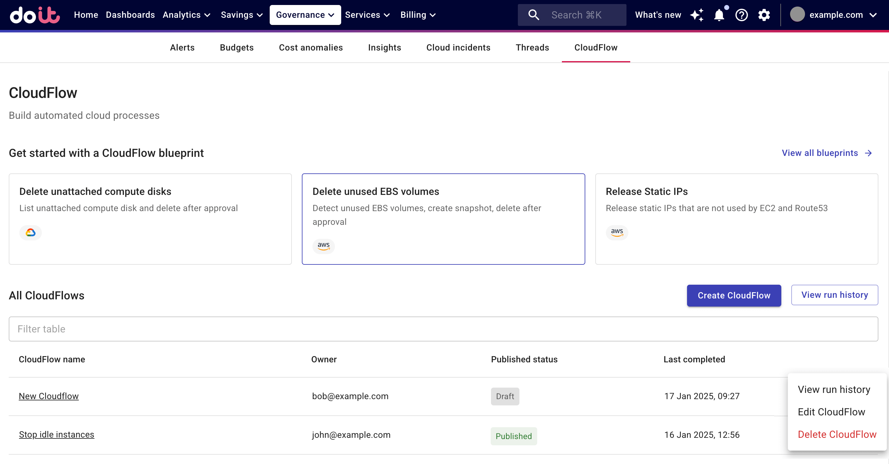 CloudFlow run history - nodes