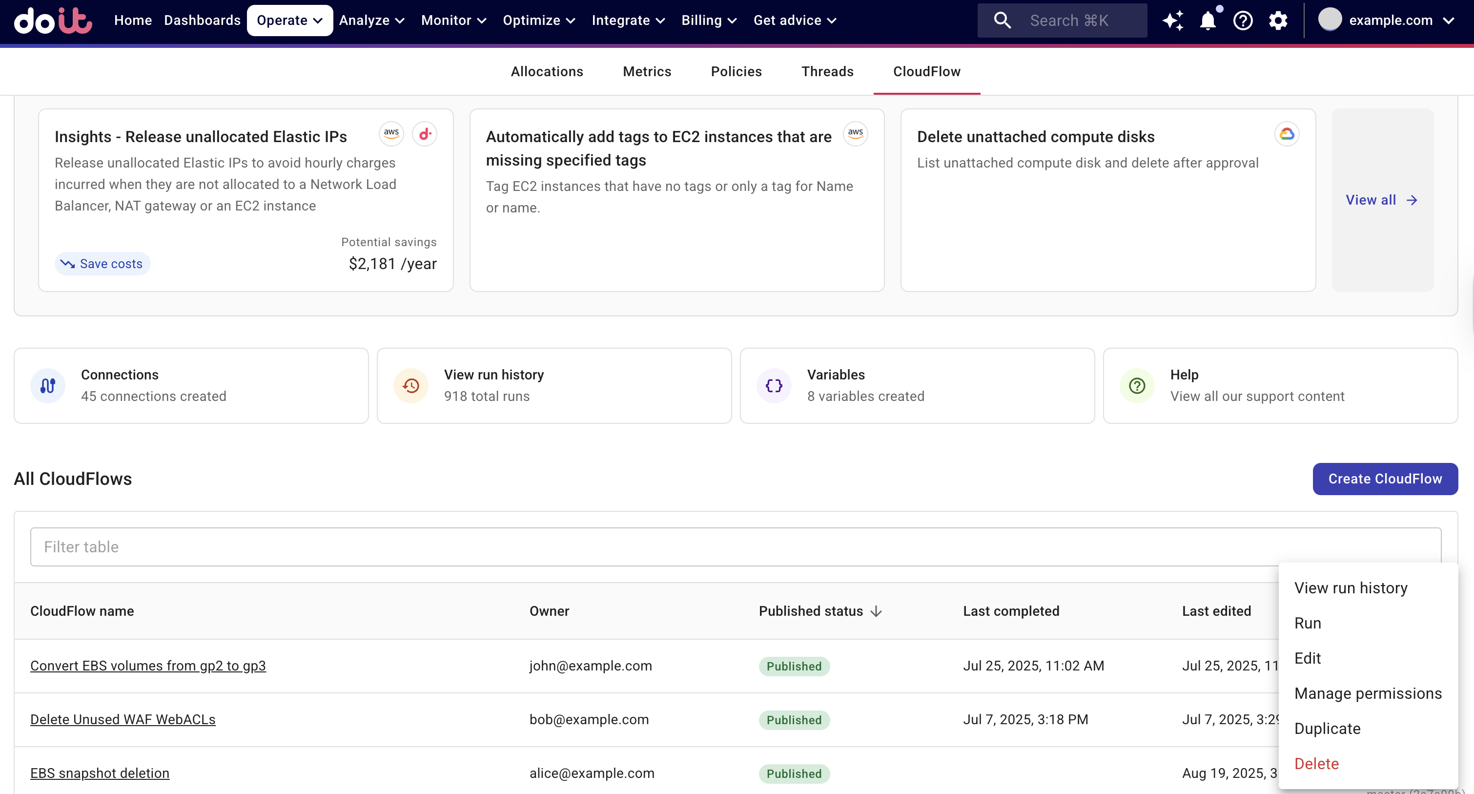 CloudFlow run history - nodes