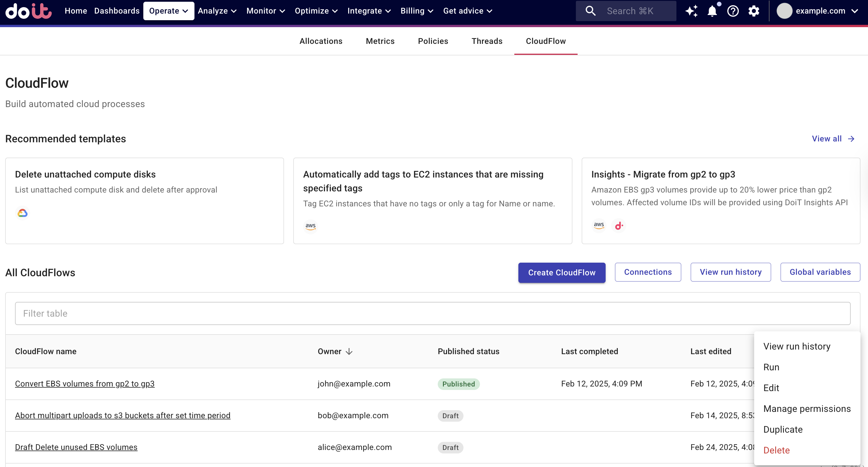 CloudFlow run history - nodes