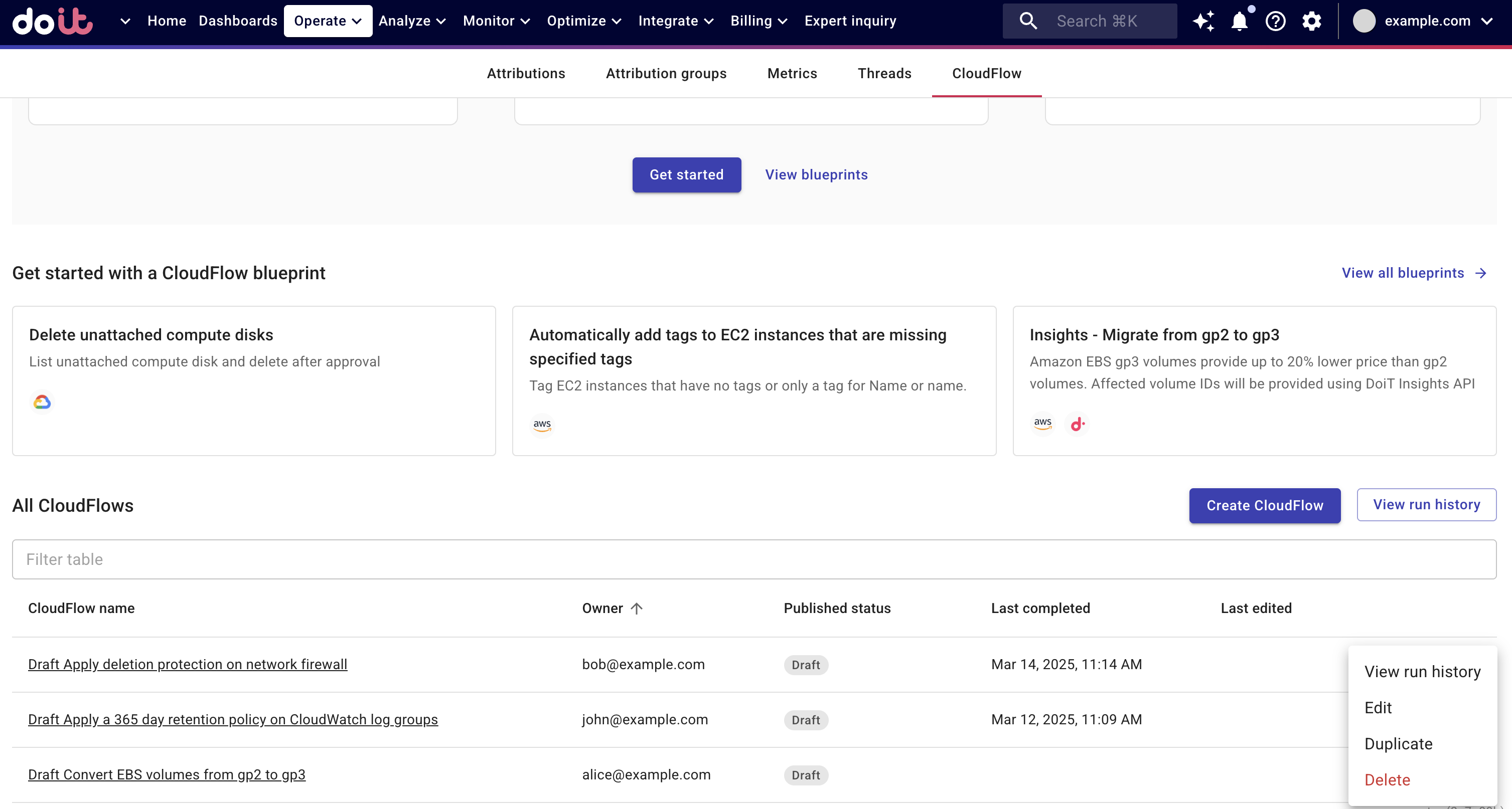 CloudFlow run history - nodes