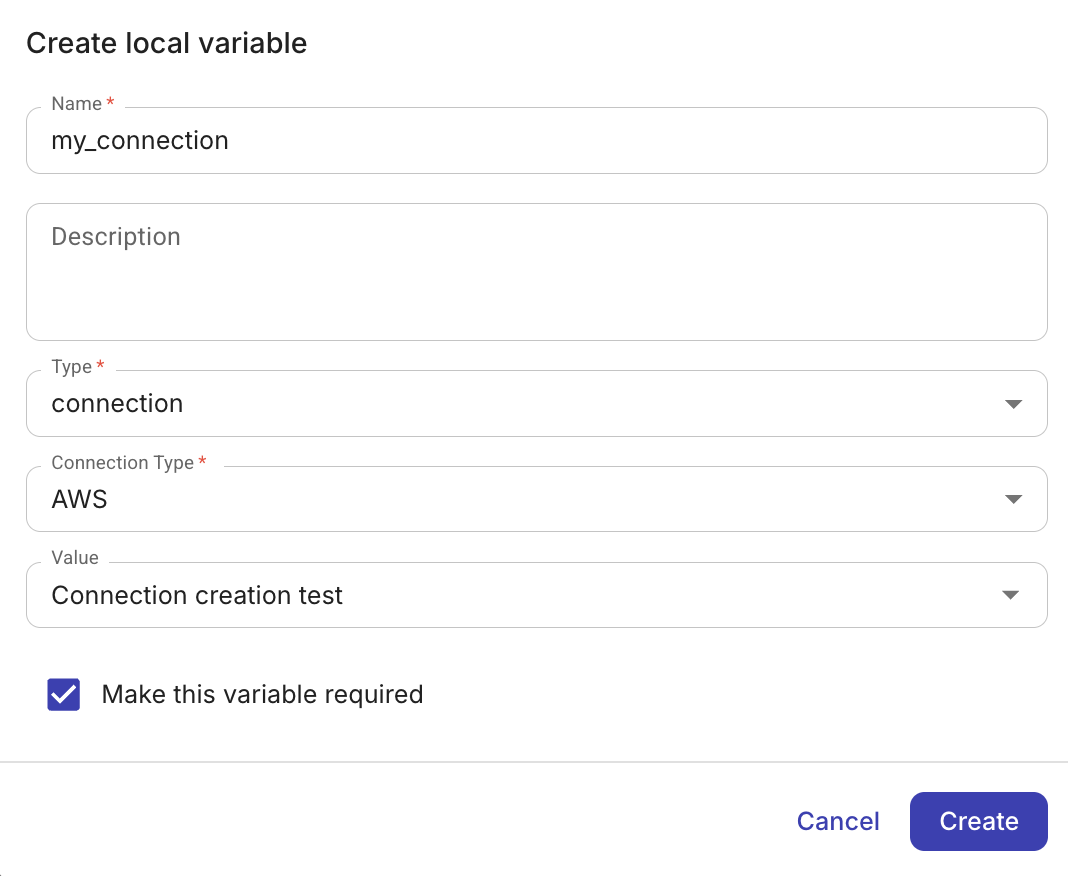 Create a local connection variable