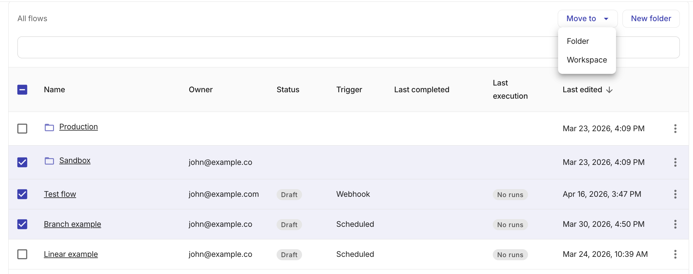CloudFlow move to from the toolbar