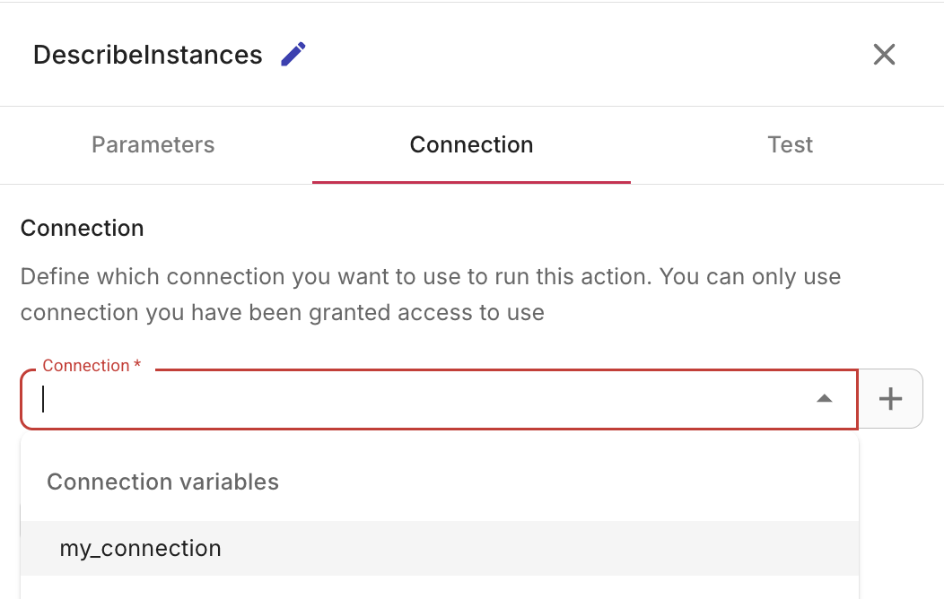 Add a connection variable to an action node