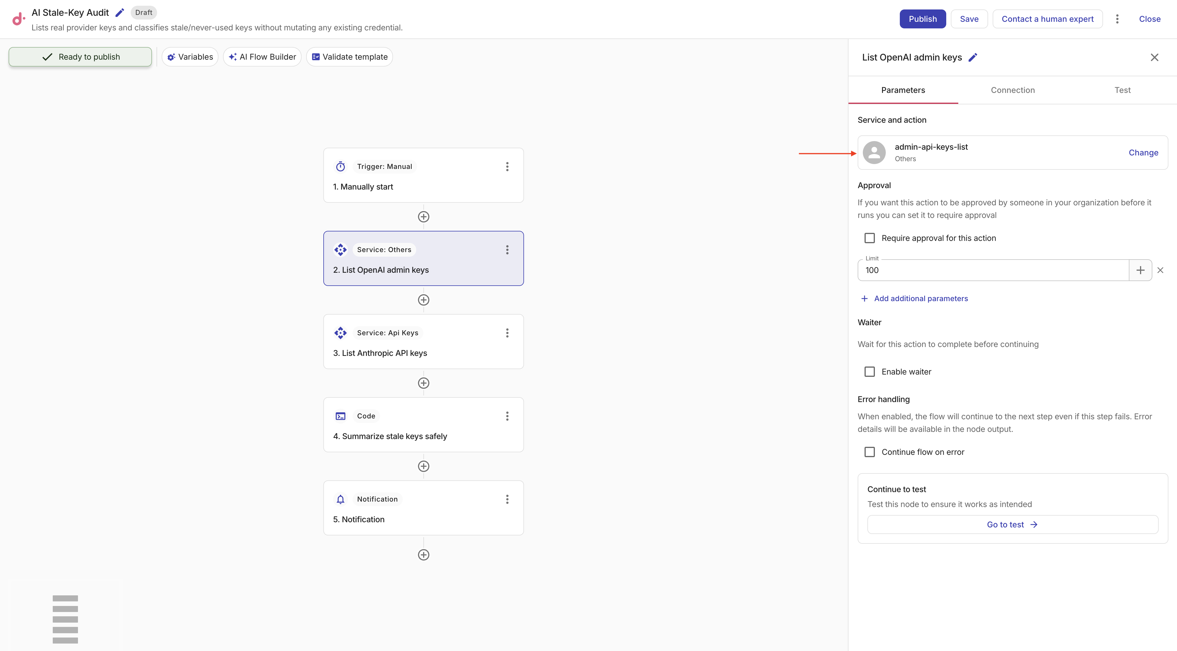 Search for an OpenAI Admin API action
