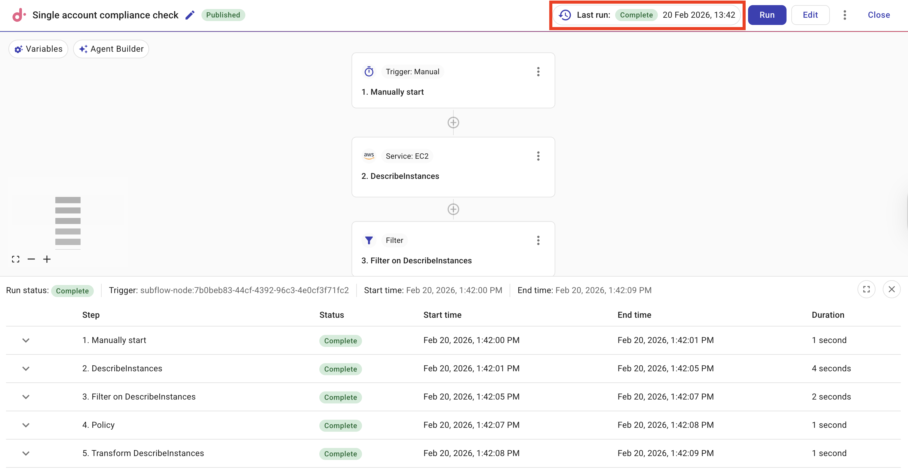 CloudFlow run history preview