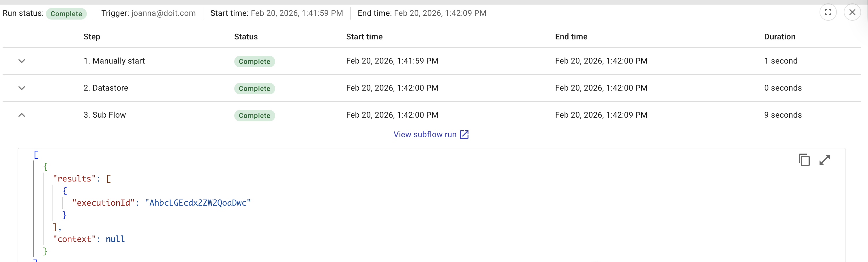 CloudFlow sub flow run history