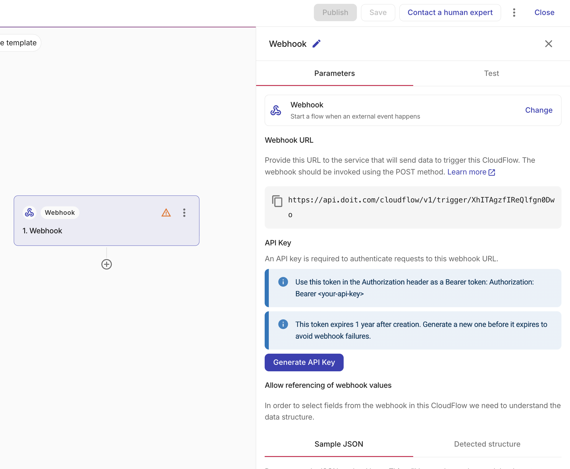 Webhook trigger configuration