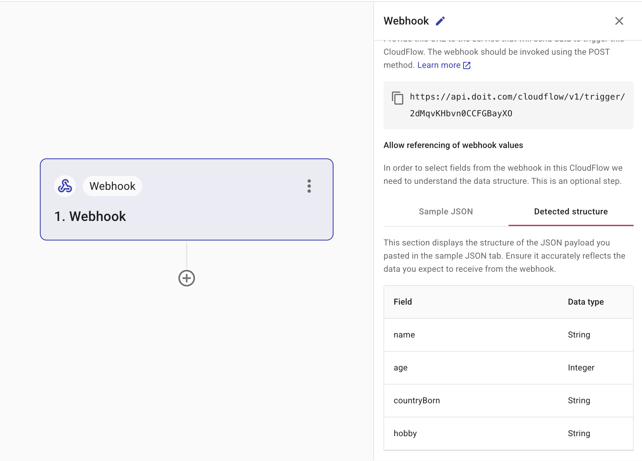 Webhook trigger configuration