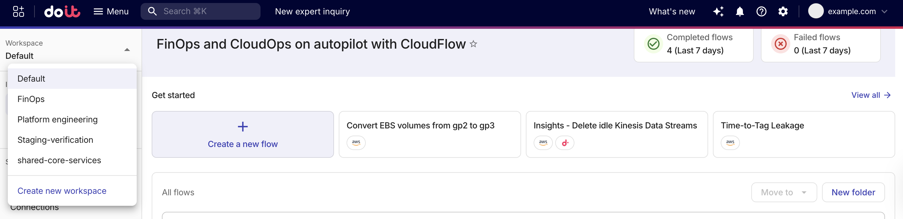 CloudFlow create workspace