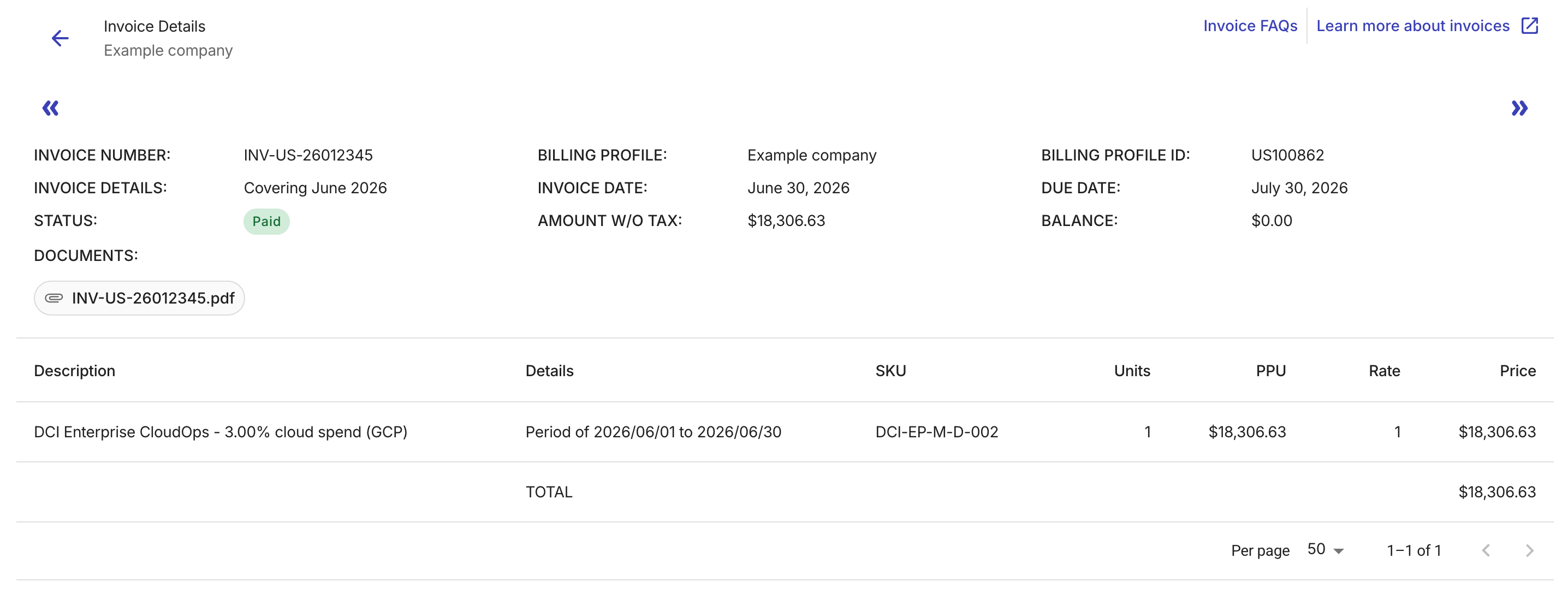 The Invoice details page.