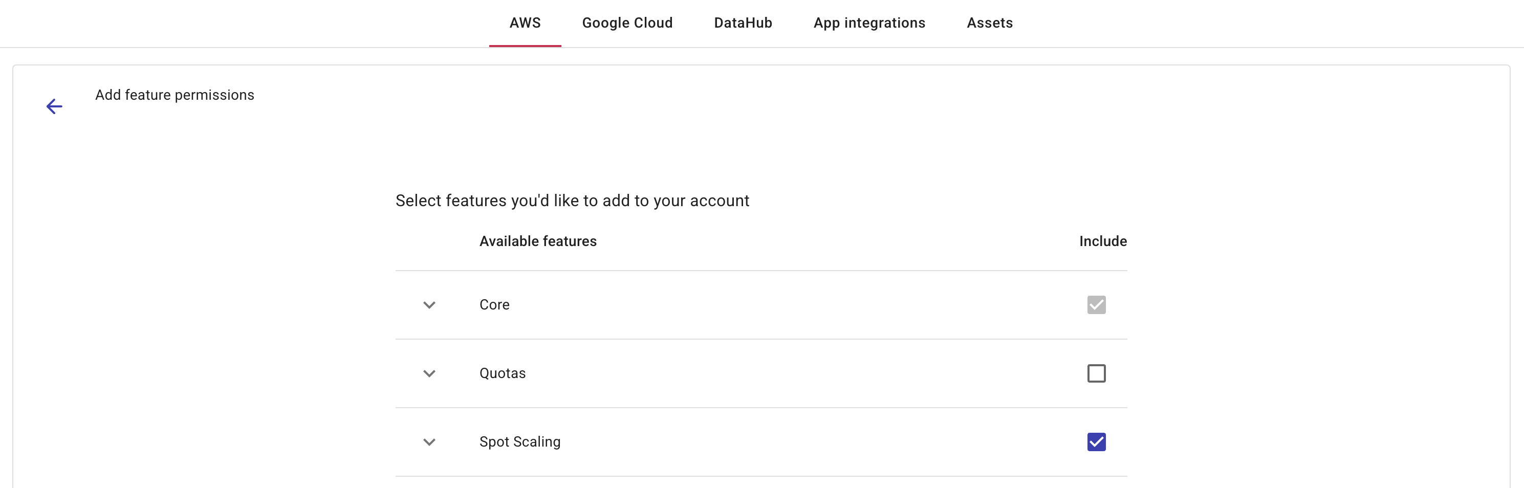 AWS account edit screen