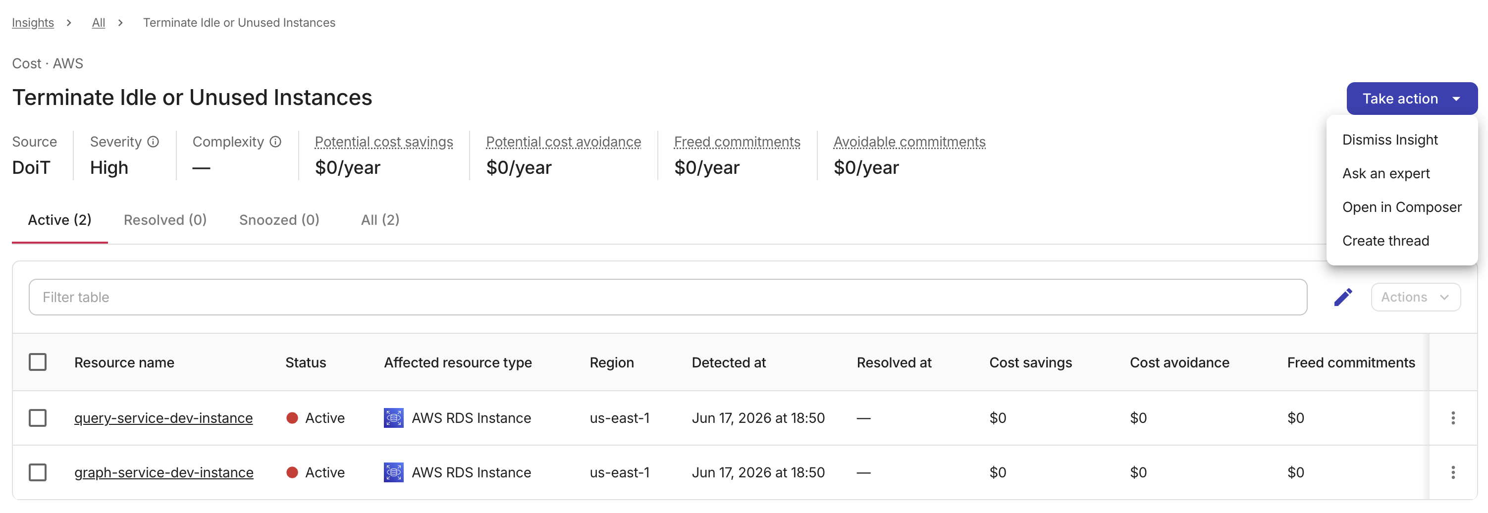 Composer Insight details - Take action on the insight.